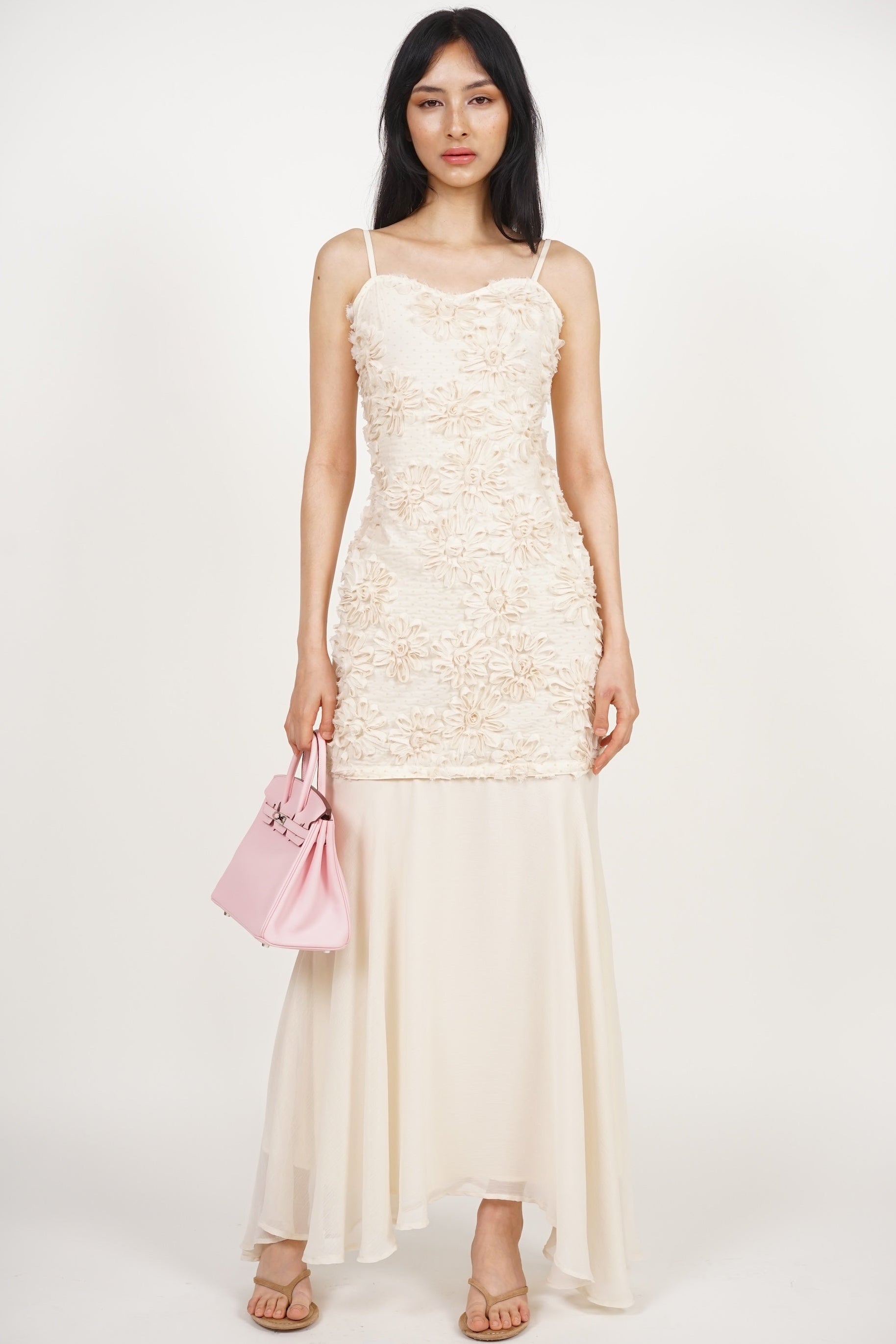 Sweetheart 3D Floral Dress in Apricot
