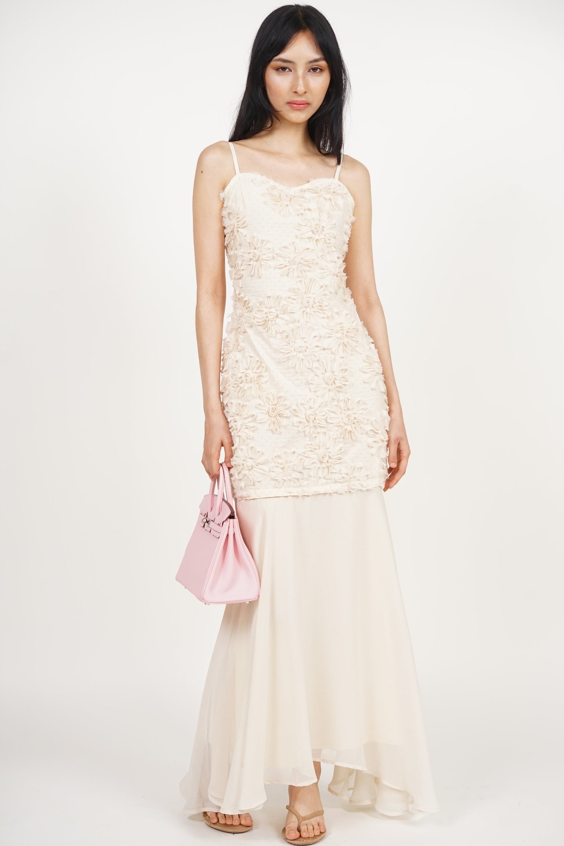 Sweetheart 3D Floral Dress in Apricot