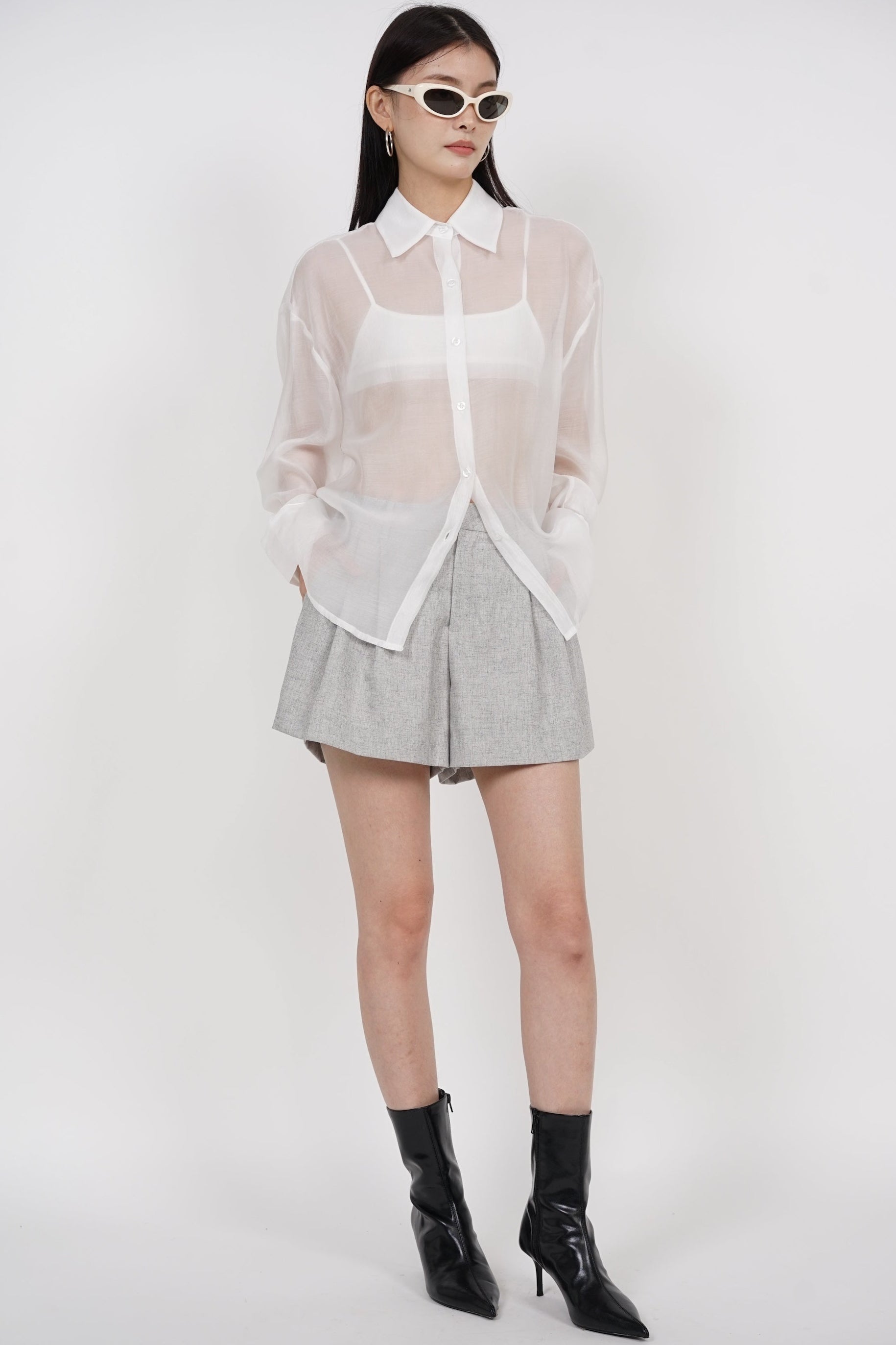 Sheer Blouse Long Sleeve Top in Cream