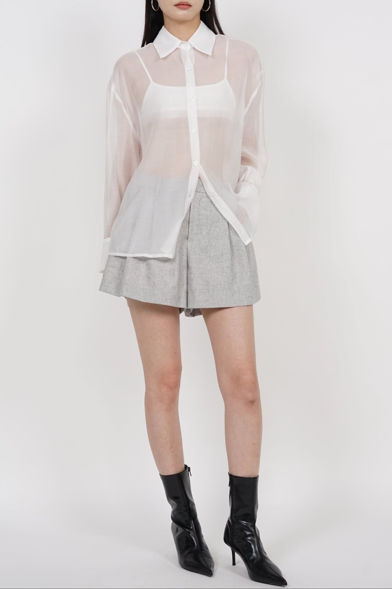 Sheer Blouse Long Sleeve Top in Cream