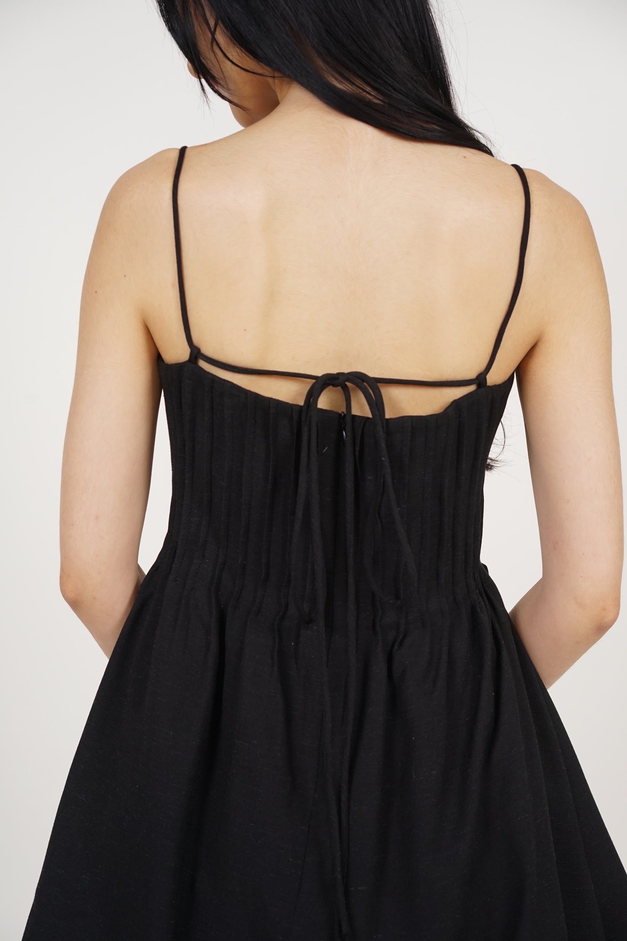 Pintuck Bubble-Hem Dress in Black