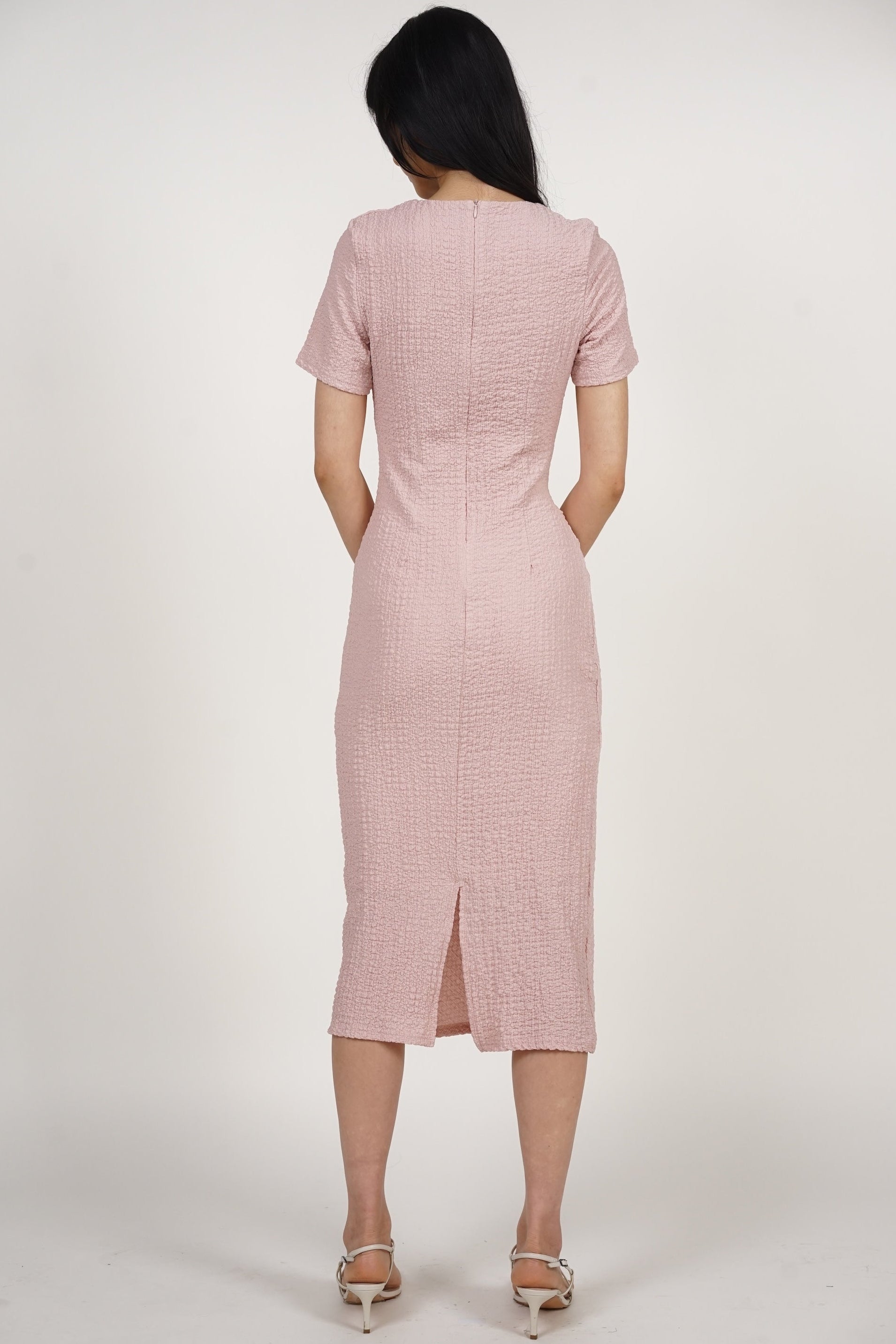 Side Pleated Midi Dress in Pink