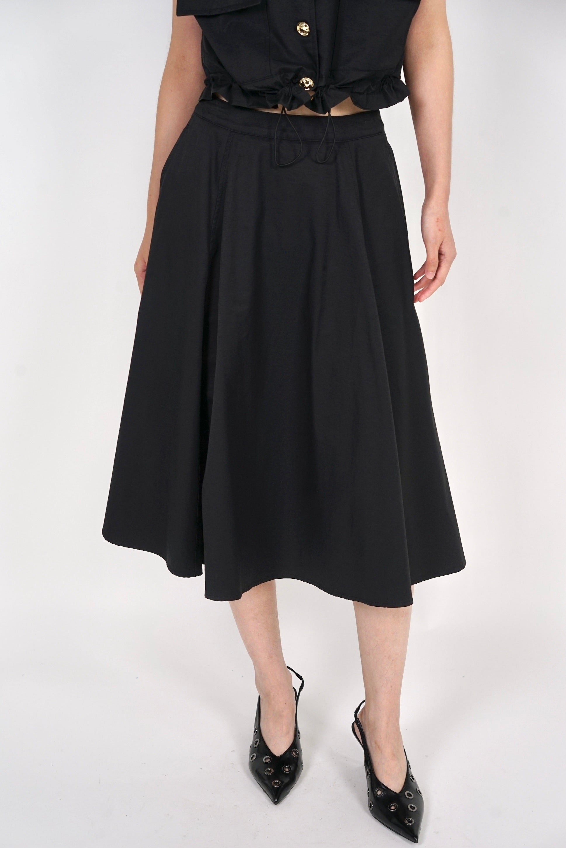 Midi Flare Skirt in Black