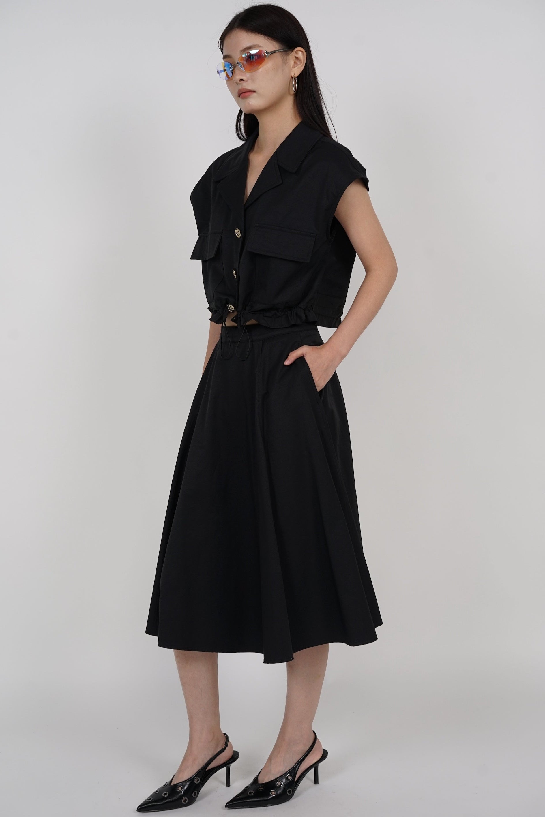 Midi Flare Skirt in Black