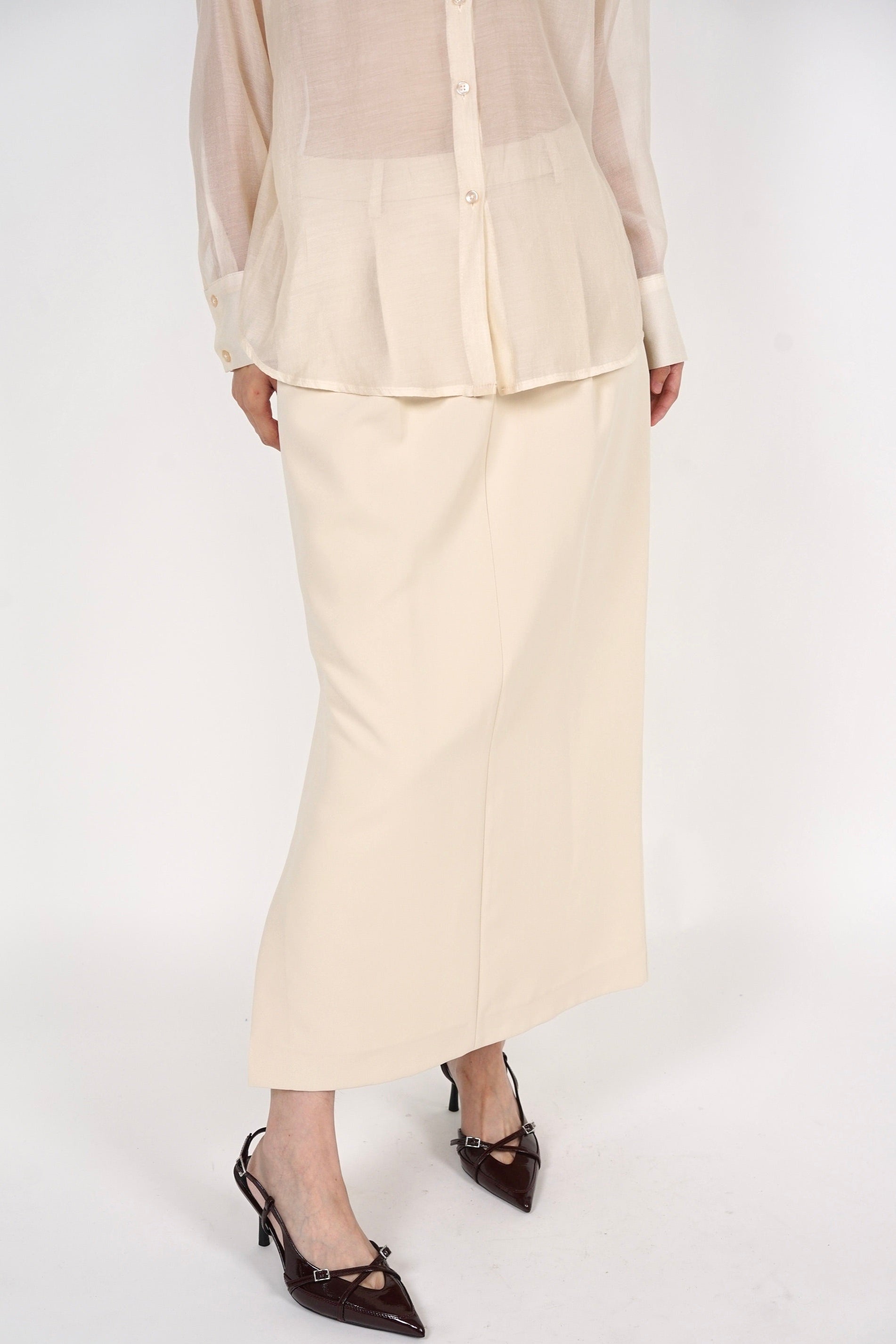 Side Slit Column Skirt in Beige