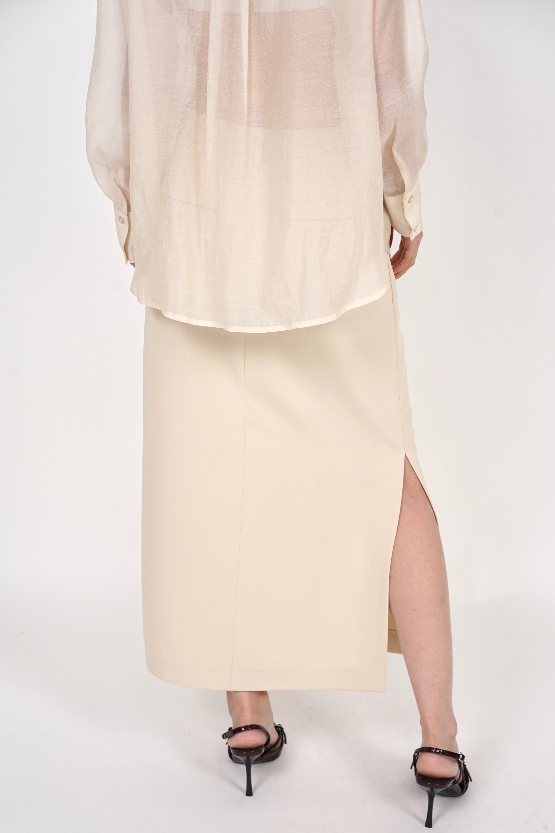 Side Slit Column Skirt in Beige