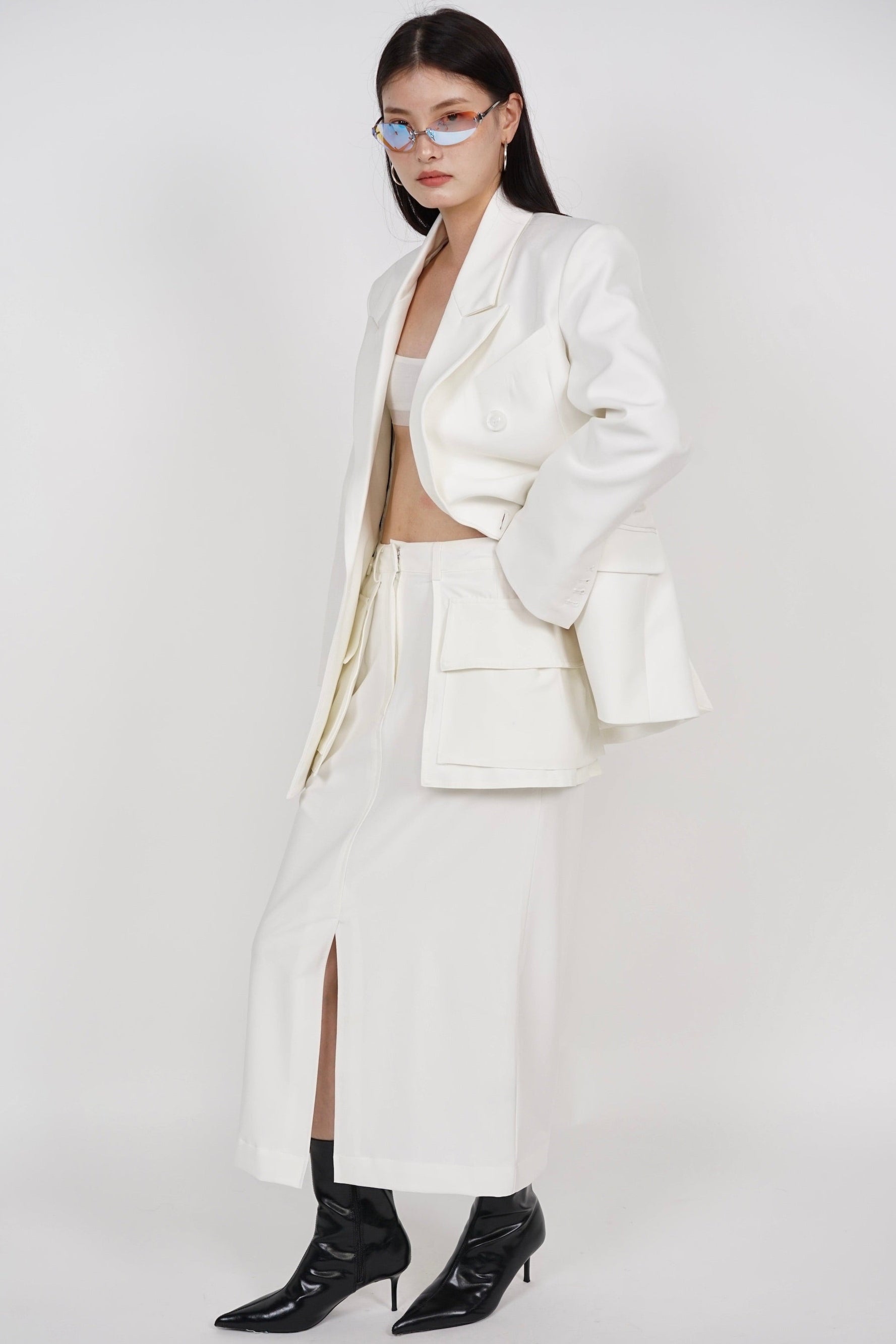 Oversized Peak Lapel Blazer in White