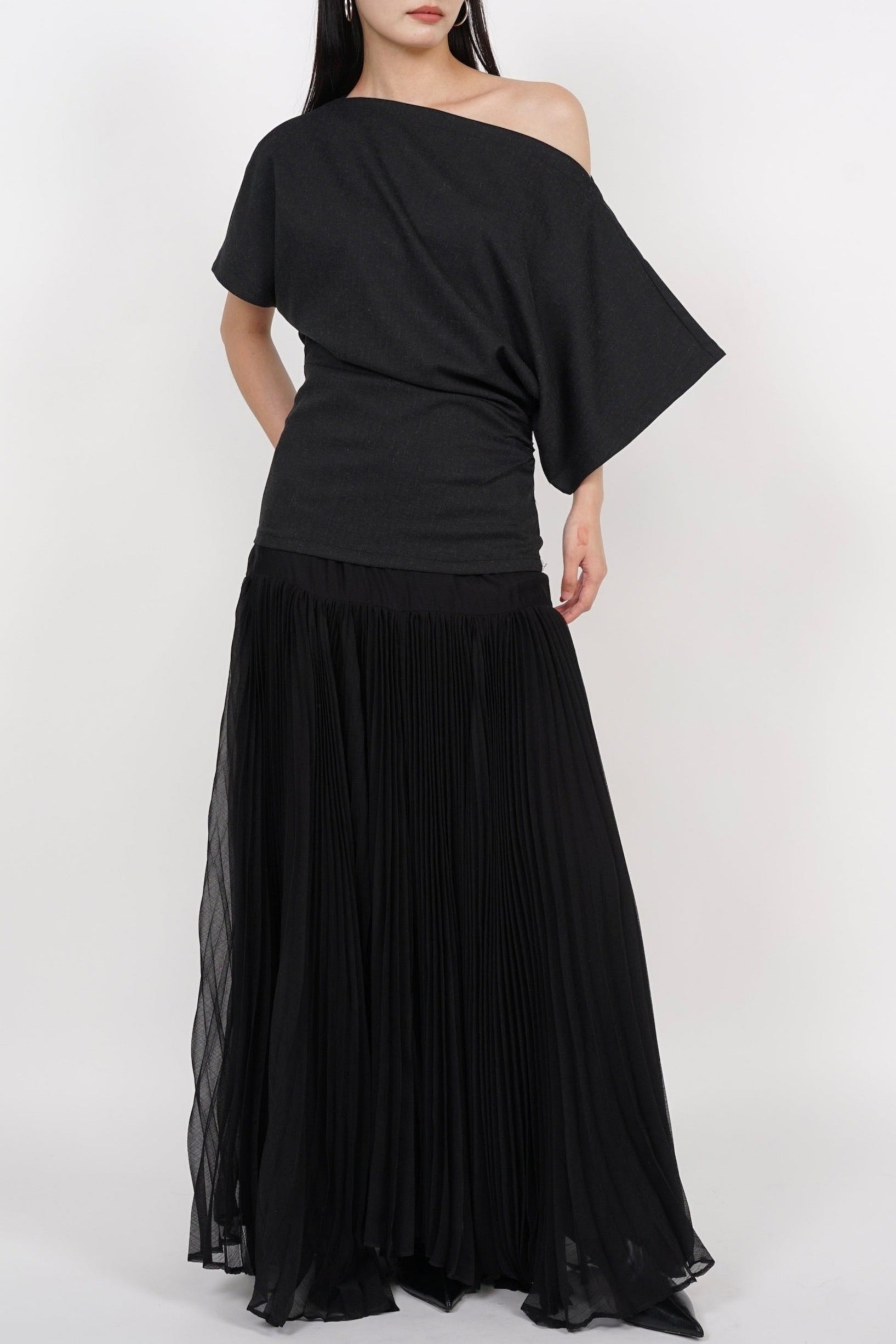 Asymmetrical Sleeve Top in Charcoal