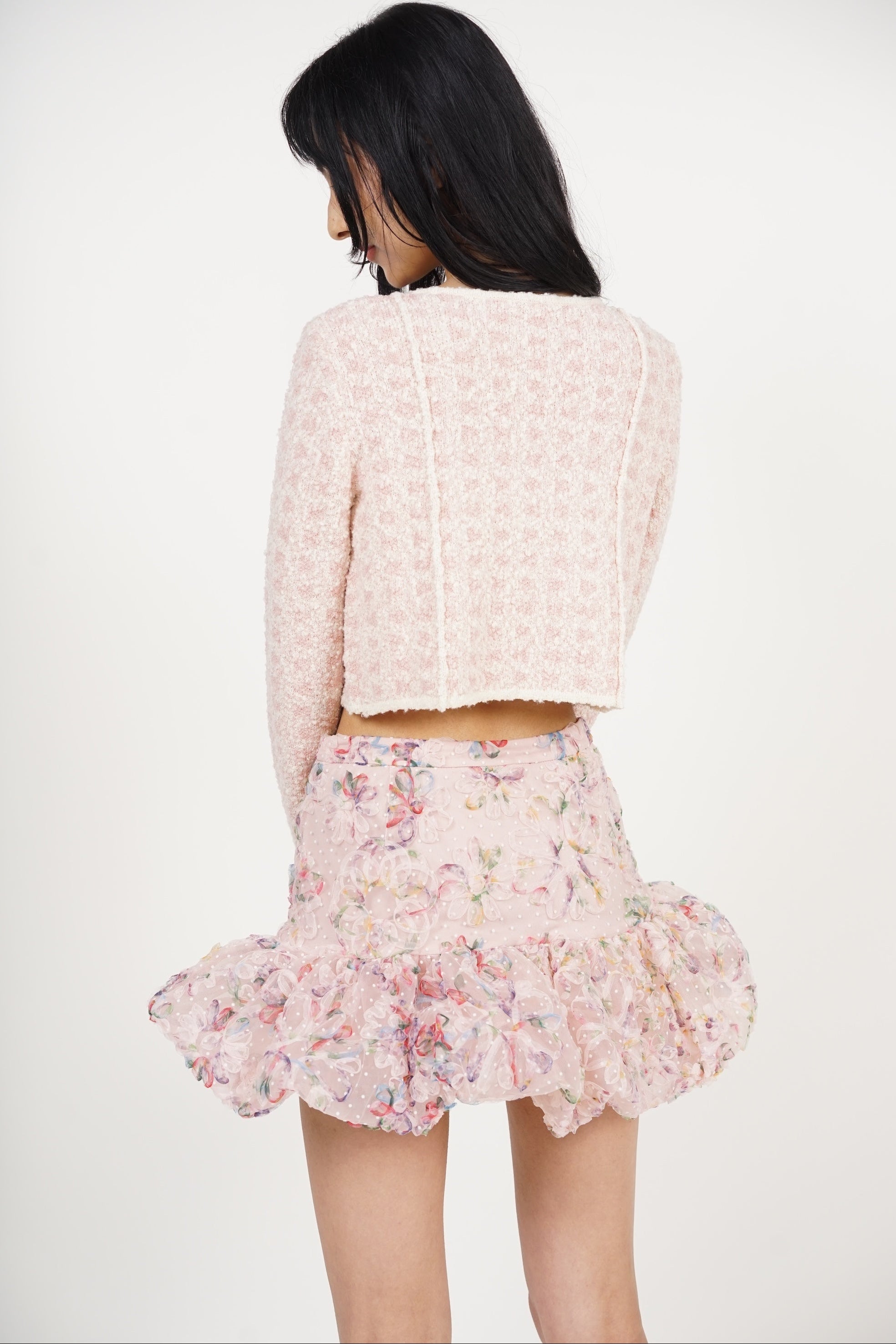 Bubble-Hem Mesh Skorts in Pink Floral