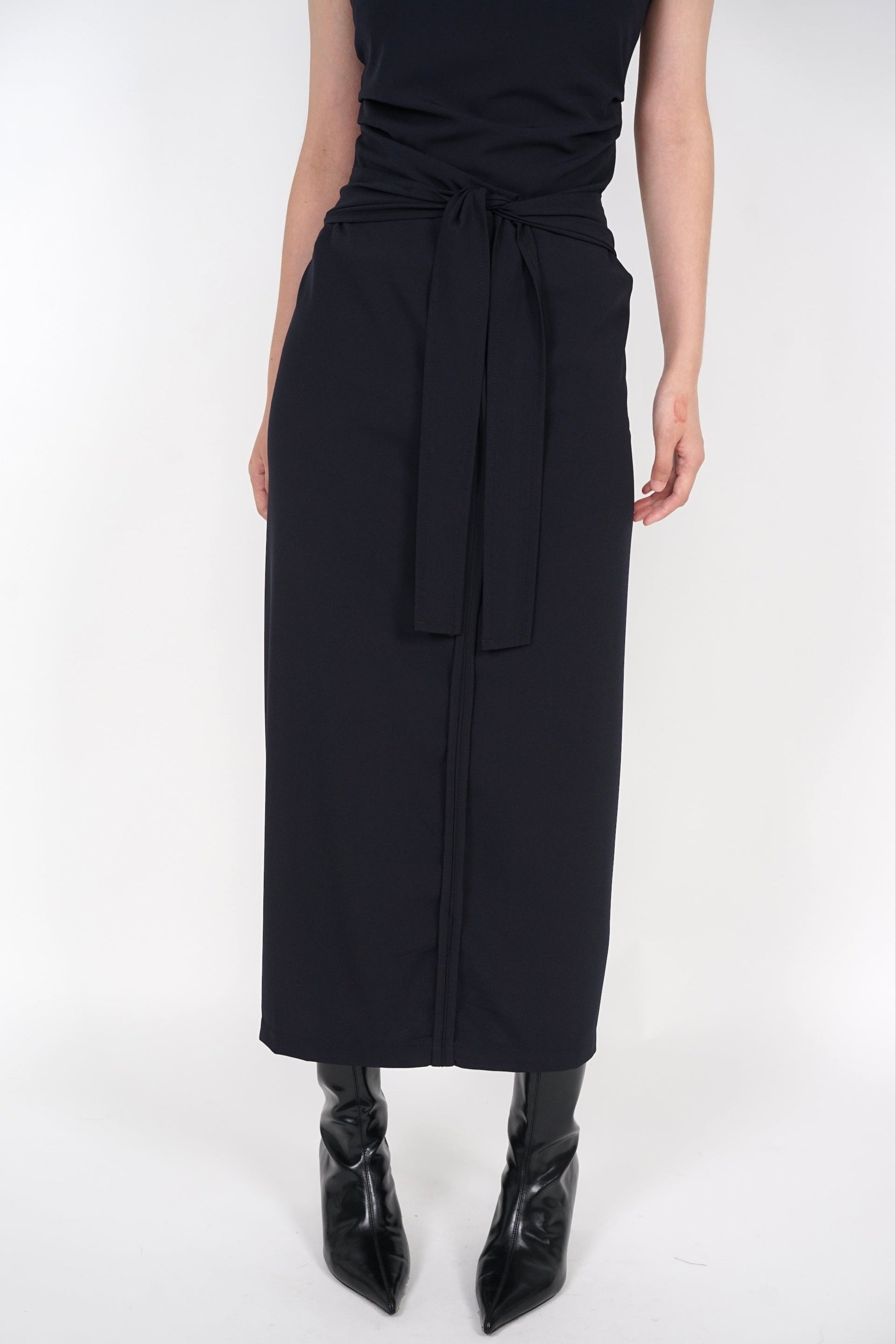 Self Tie Wrap Skirt in Charcoal