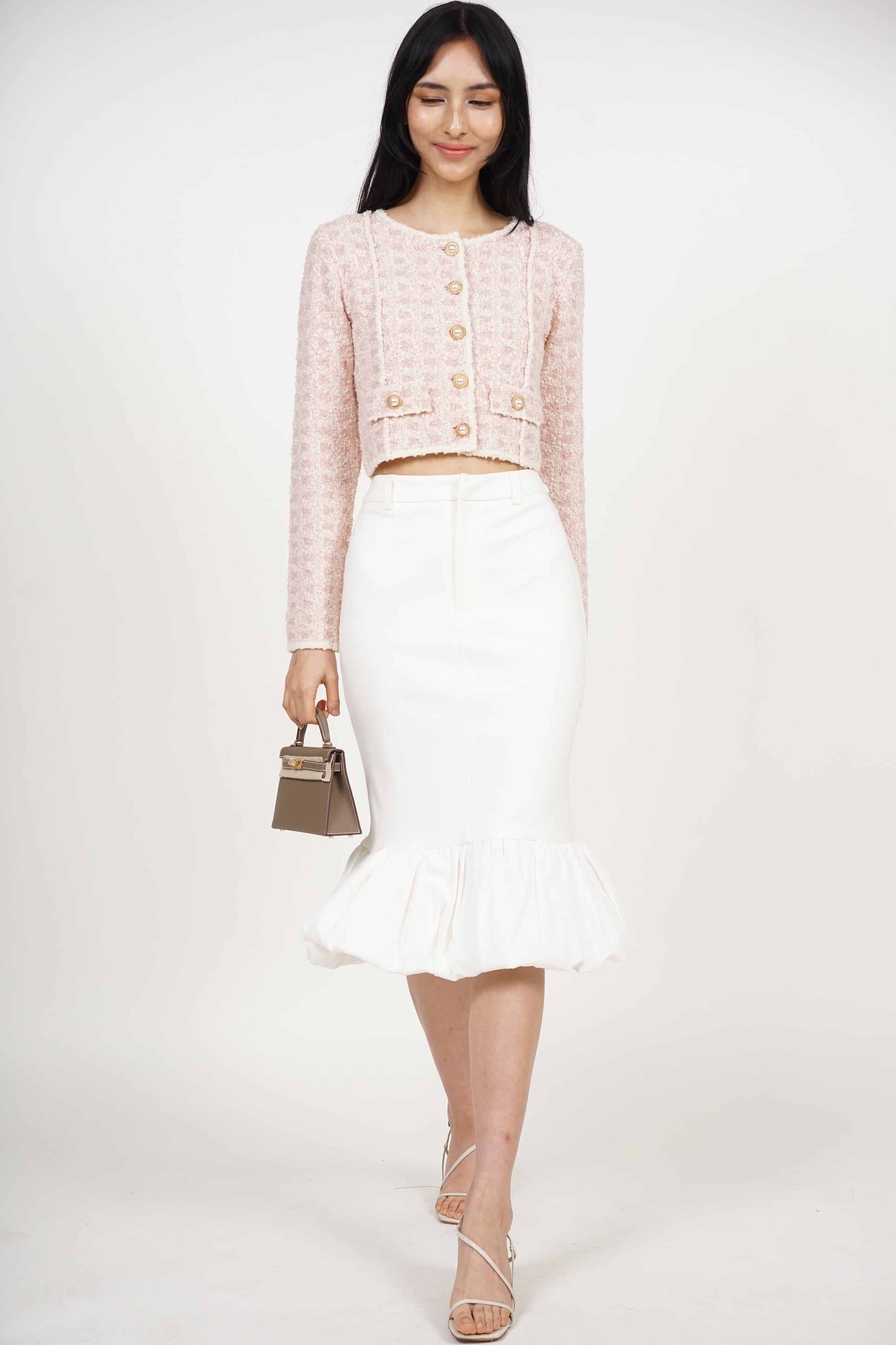 Mermaid Bubble-Hem Skirt in White