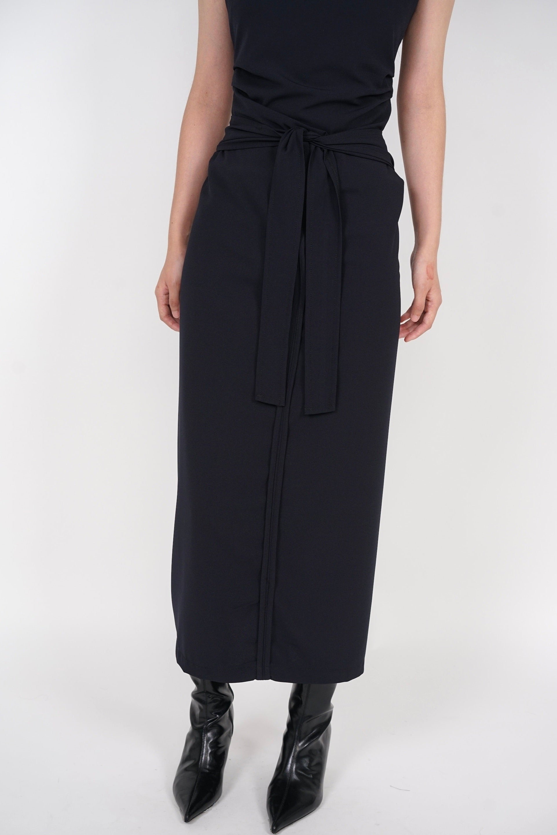 Self Tie Wrap Skirt in Charcoal