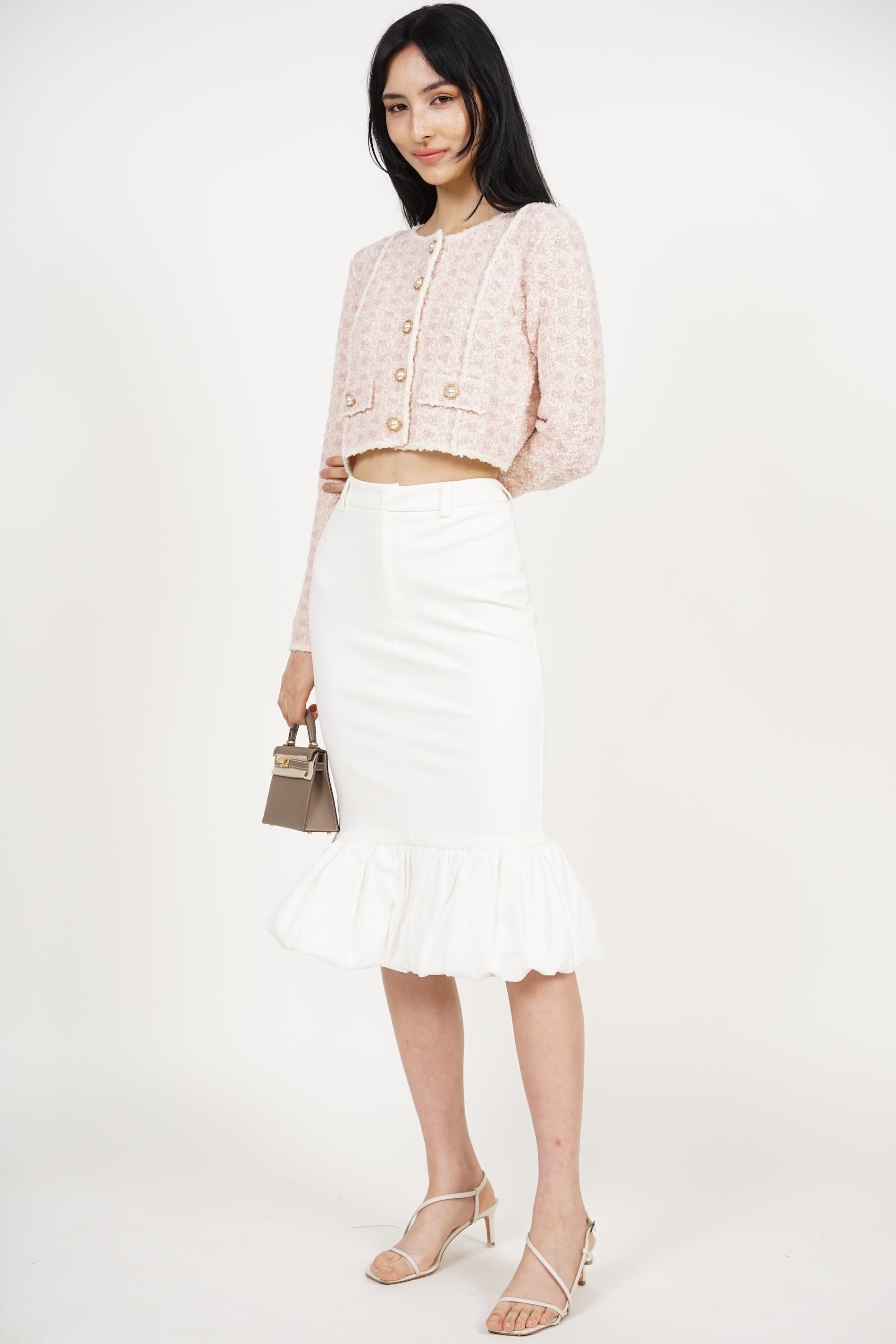 Mermaid Bubble-Hem Skirt in White