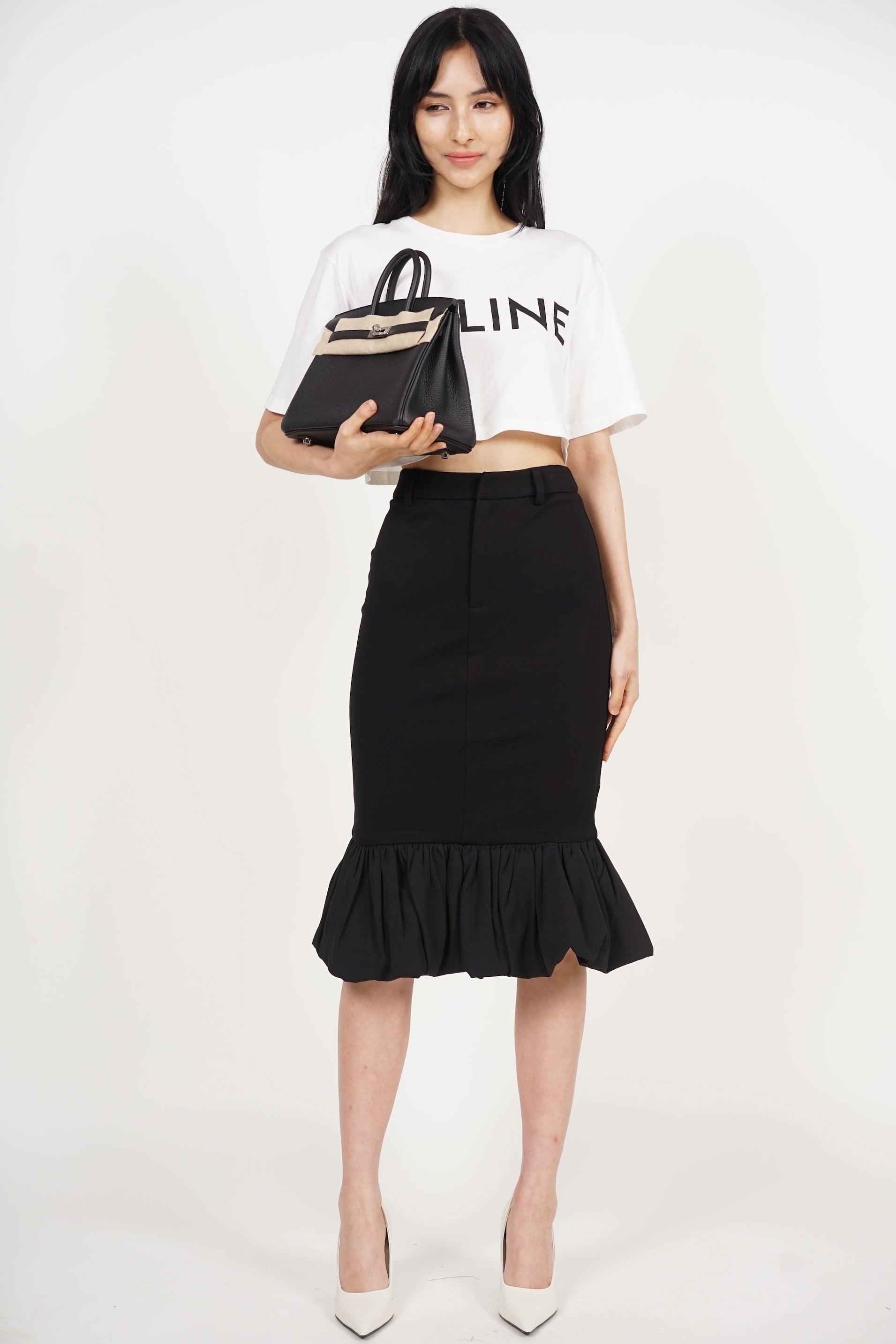 Mermaid Bubble-Hem Skirt in Black