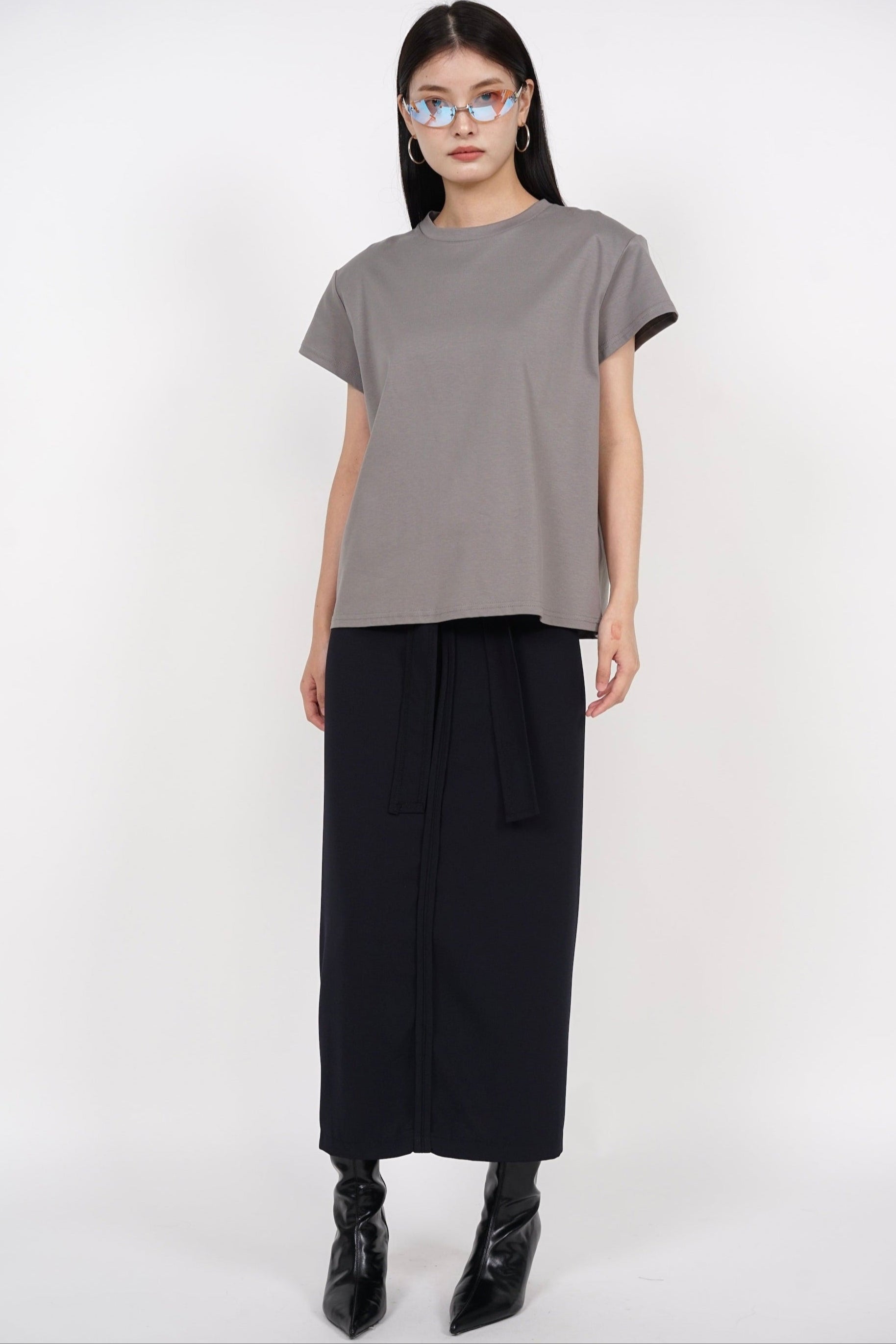 Self Tie Wrap Skirt in Charcoal