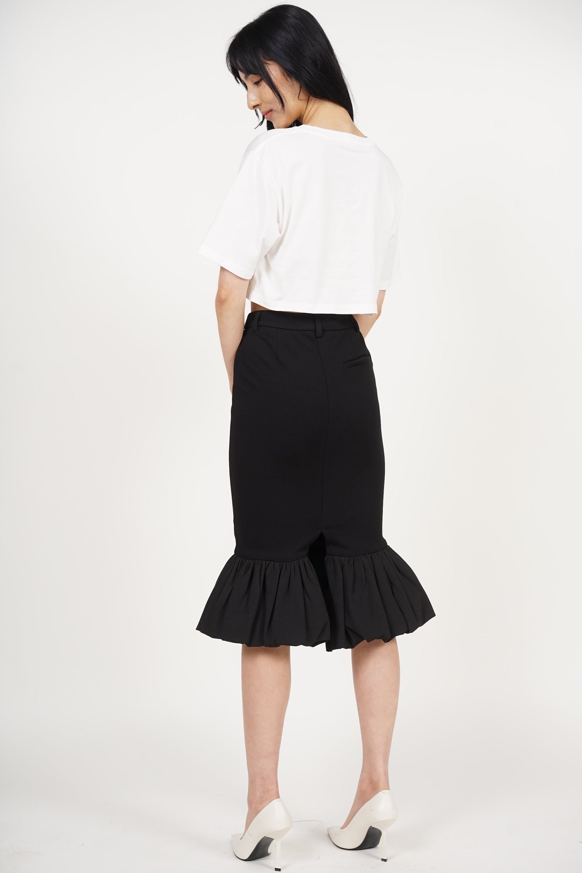 Mermaid Bubble-Hem Skirt in Black