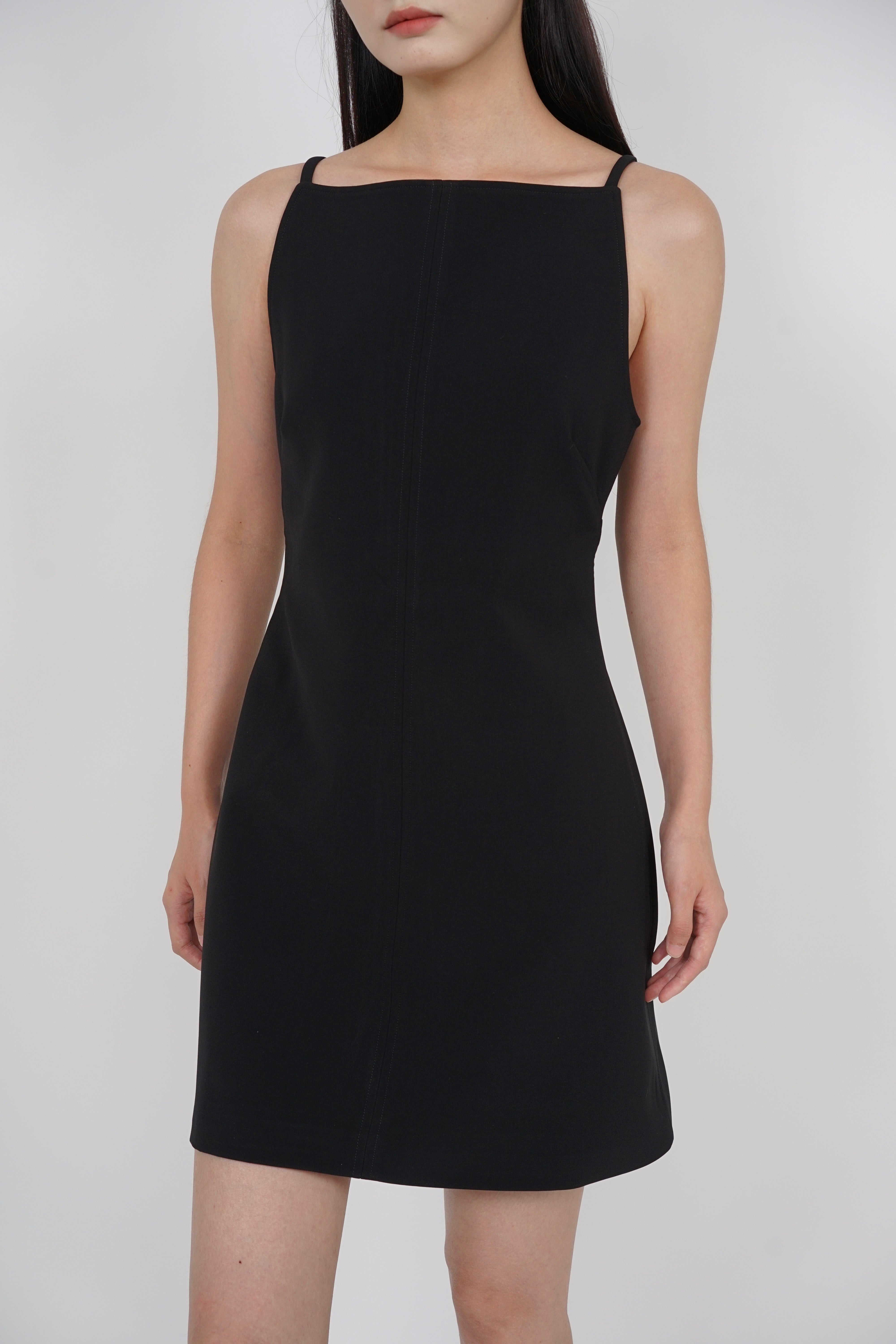 Boat Neck Mini Dress in Black