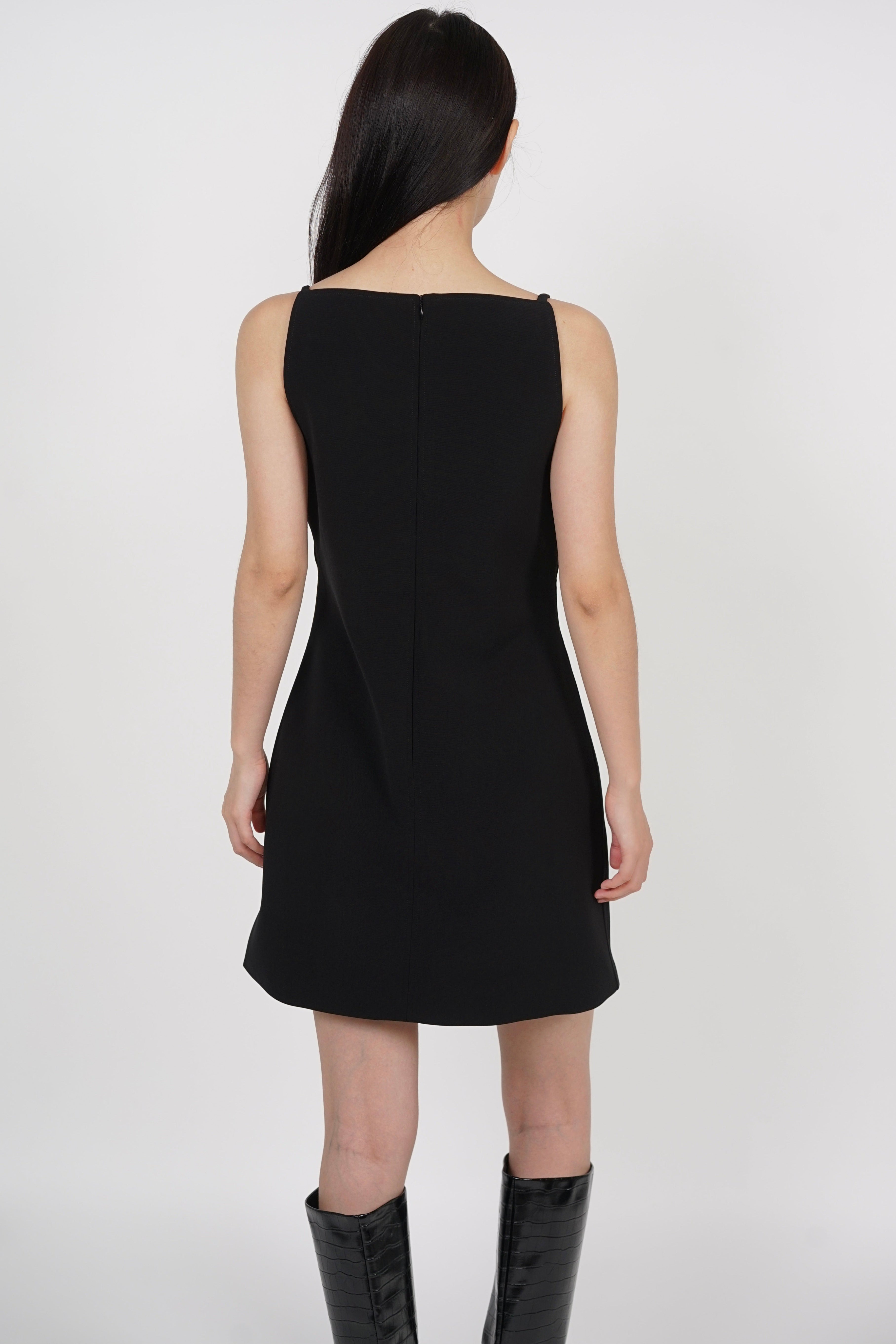 Boat Neck Mini Dress in Black