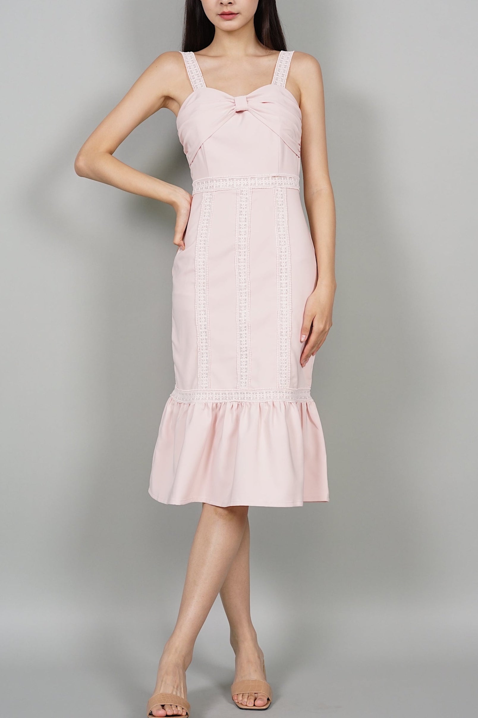 Nathalia Ruffled-Hem Dress in Powder Pink