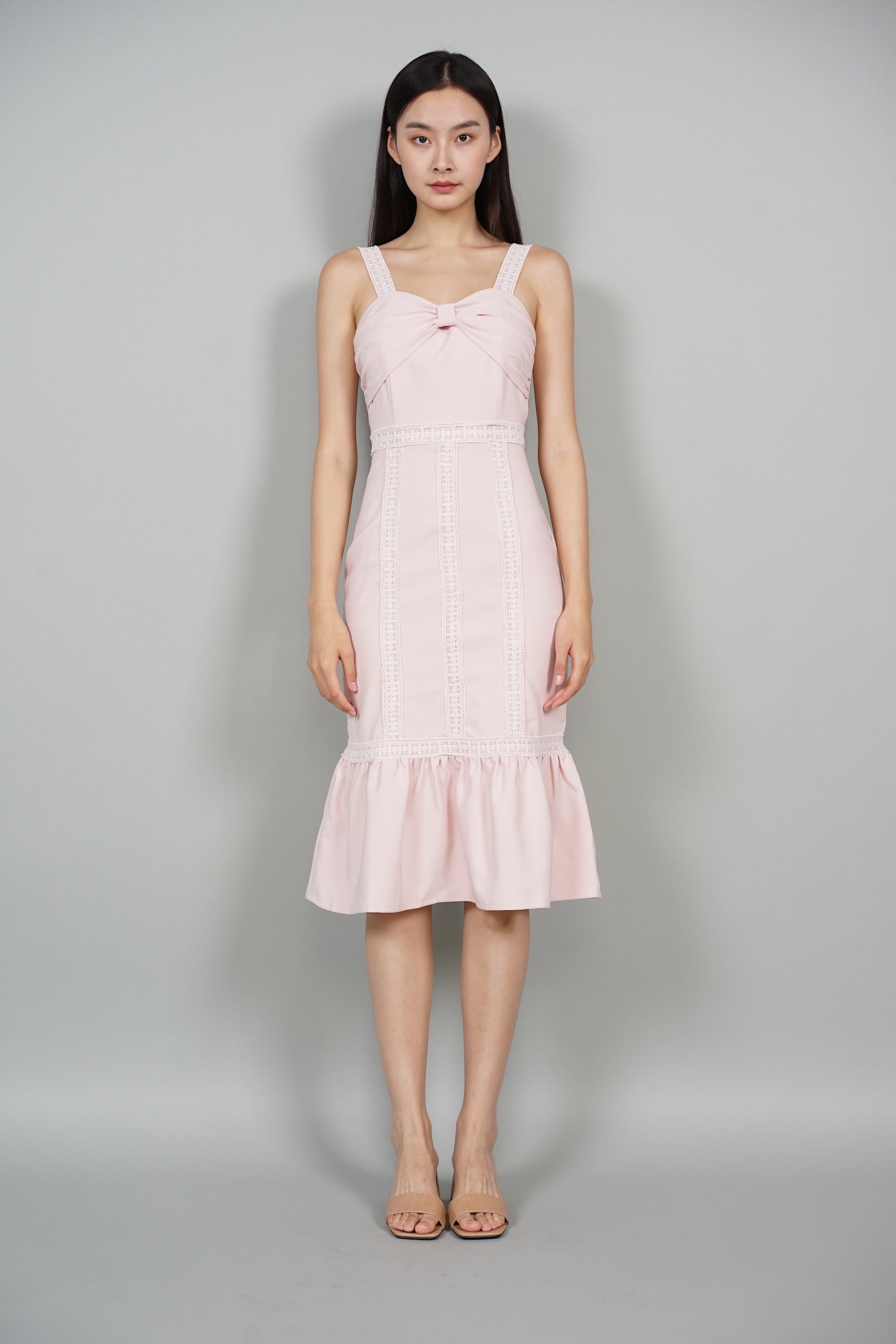 Nathalia Ruffled-Hem Dress in Powder Pink