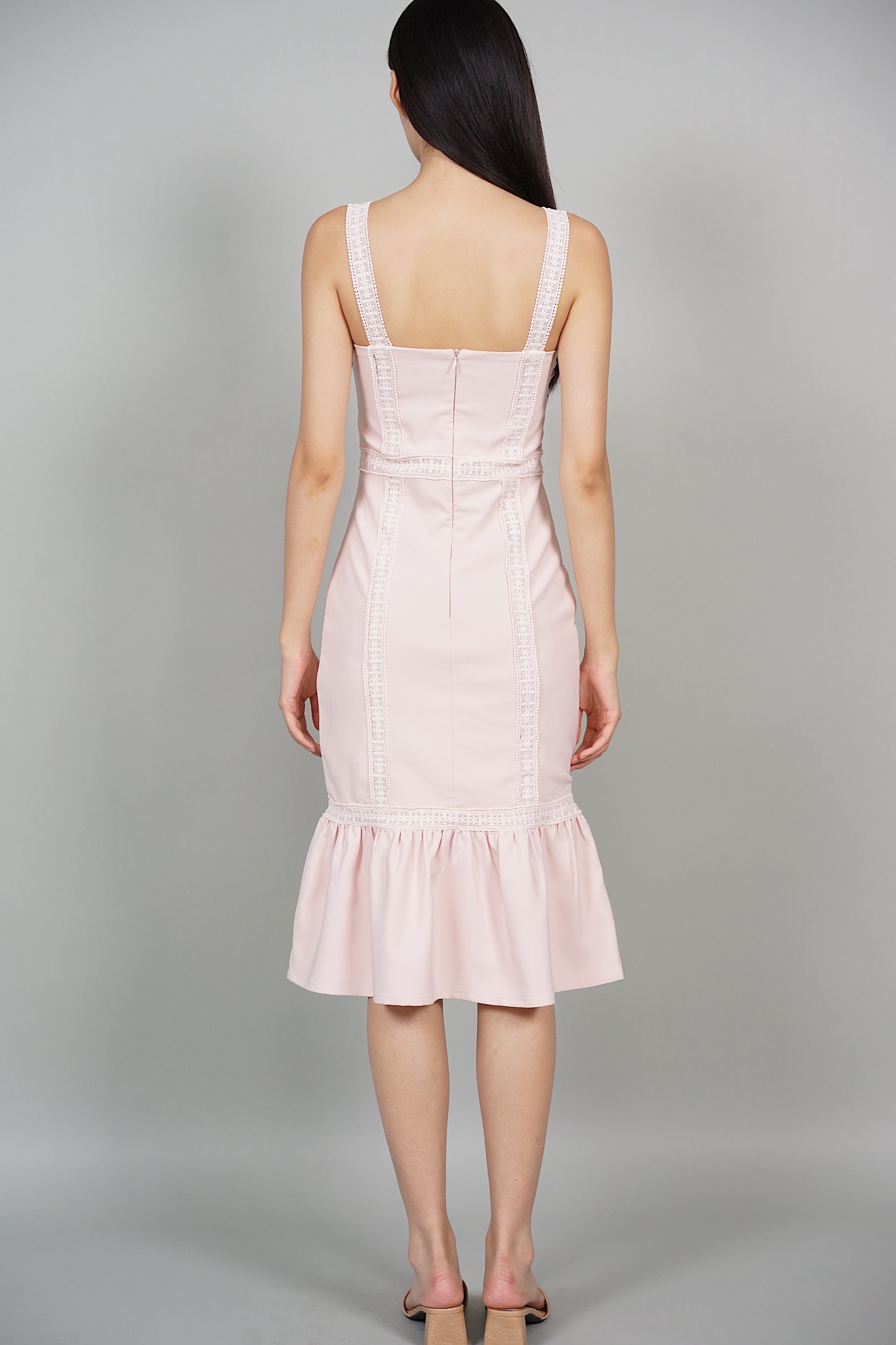 Nathalia Ruffled-Hem Dress in Powder Pink