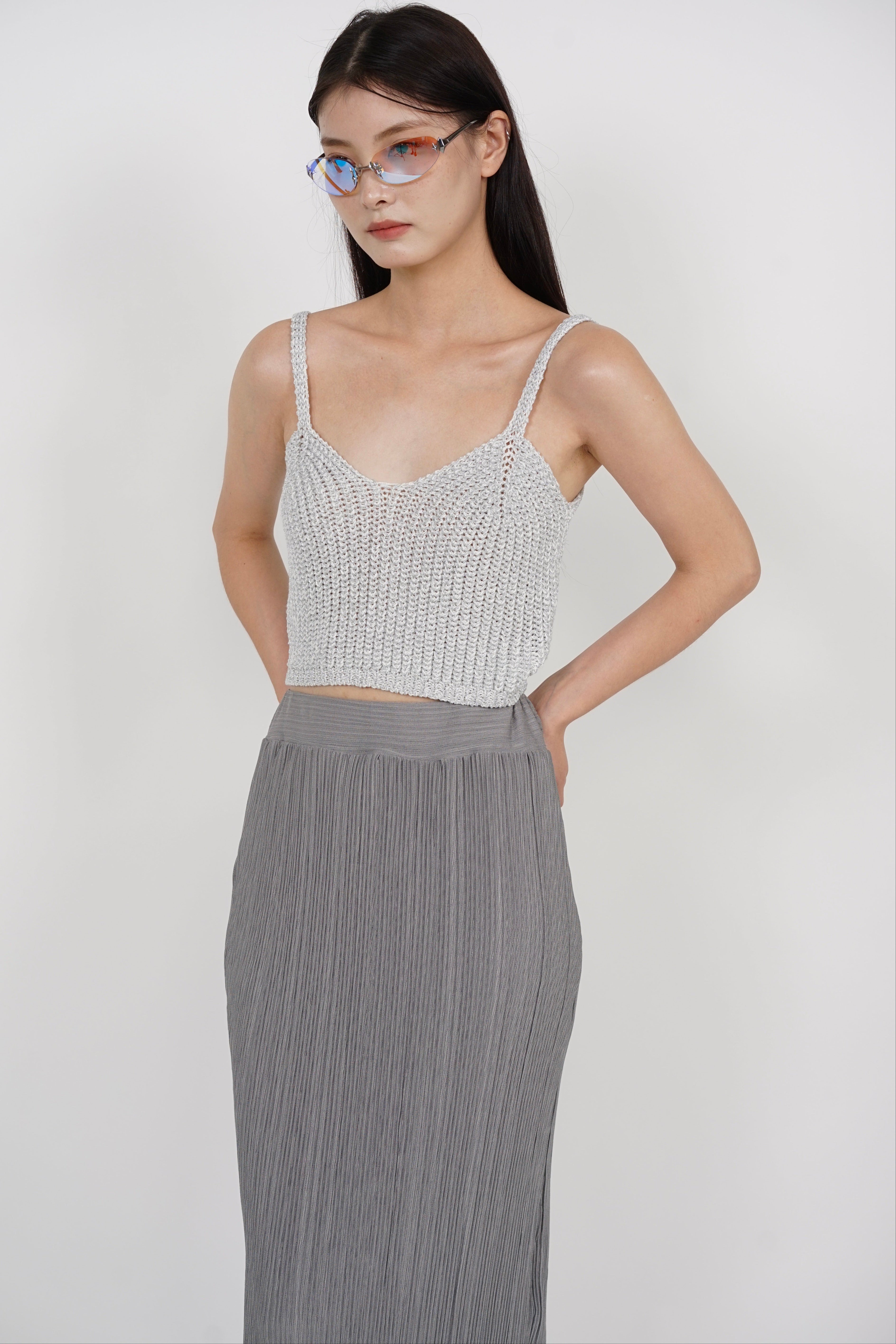 Cami Sweetheart Cami Top in White Silver