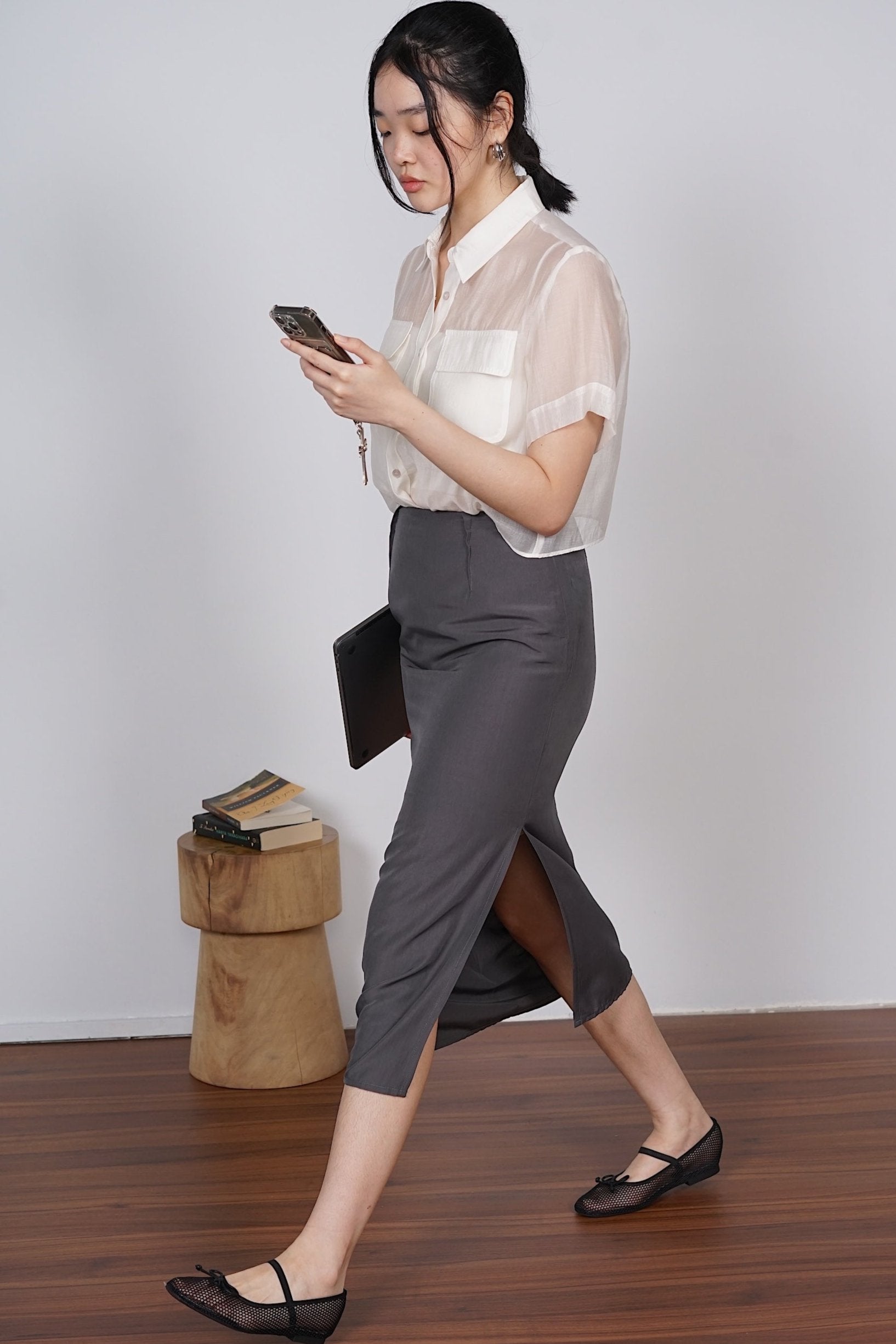 Summer Slit Skirt in Charcoal