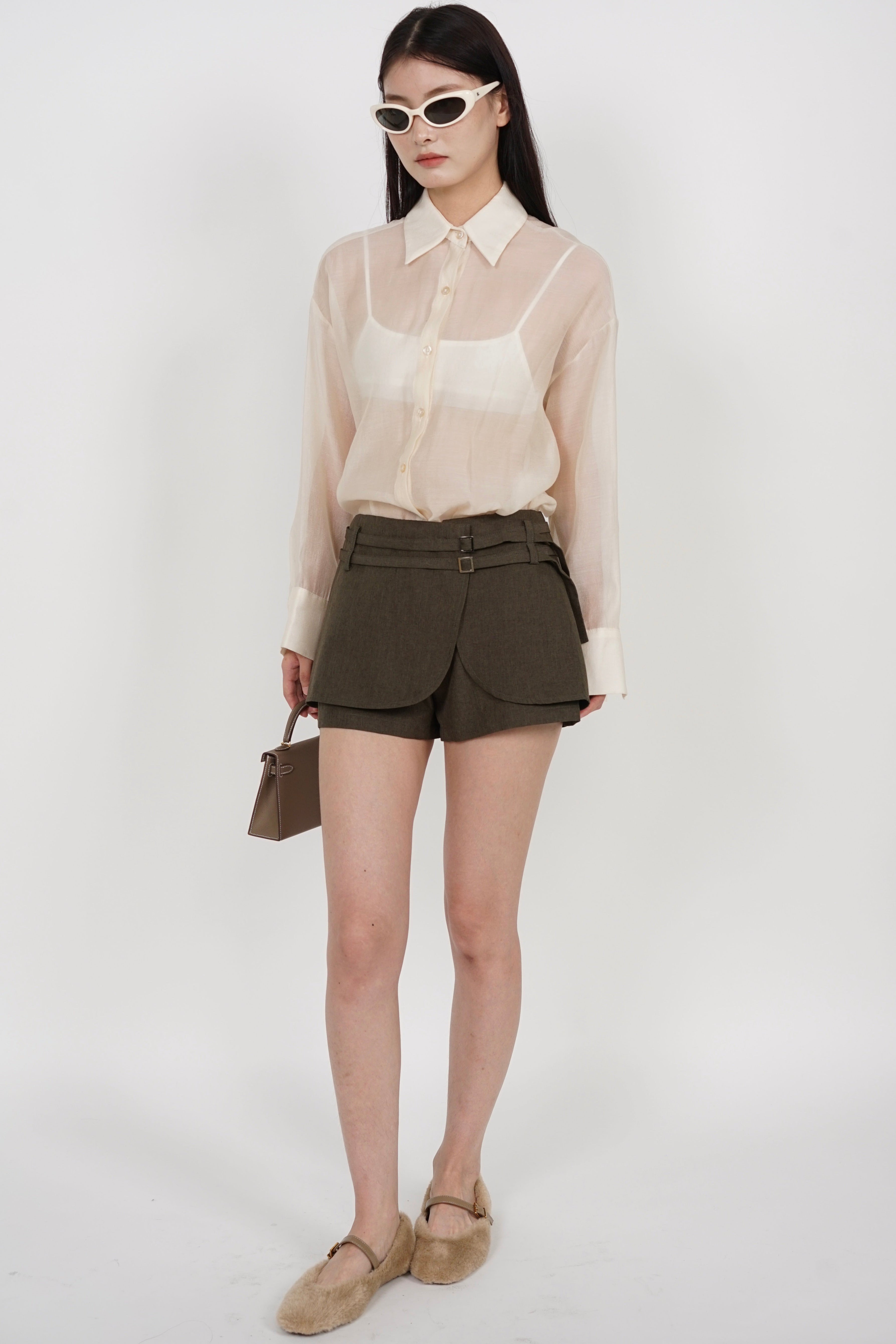 Belted Wrap Skorts in Forest Green