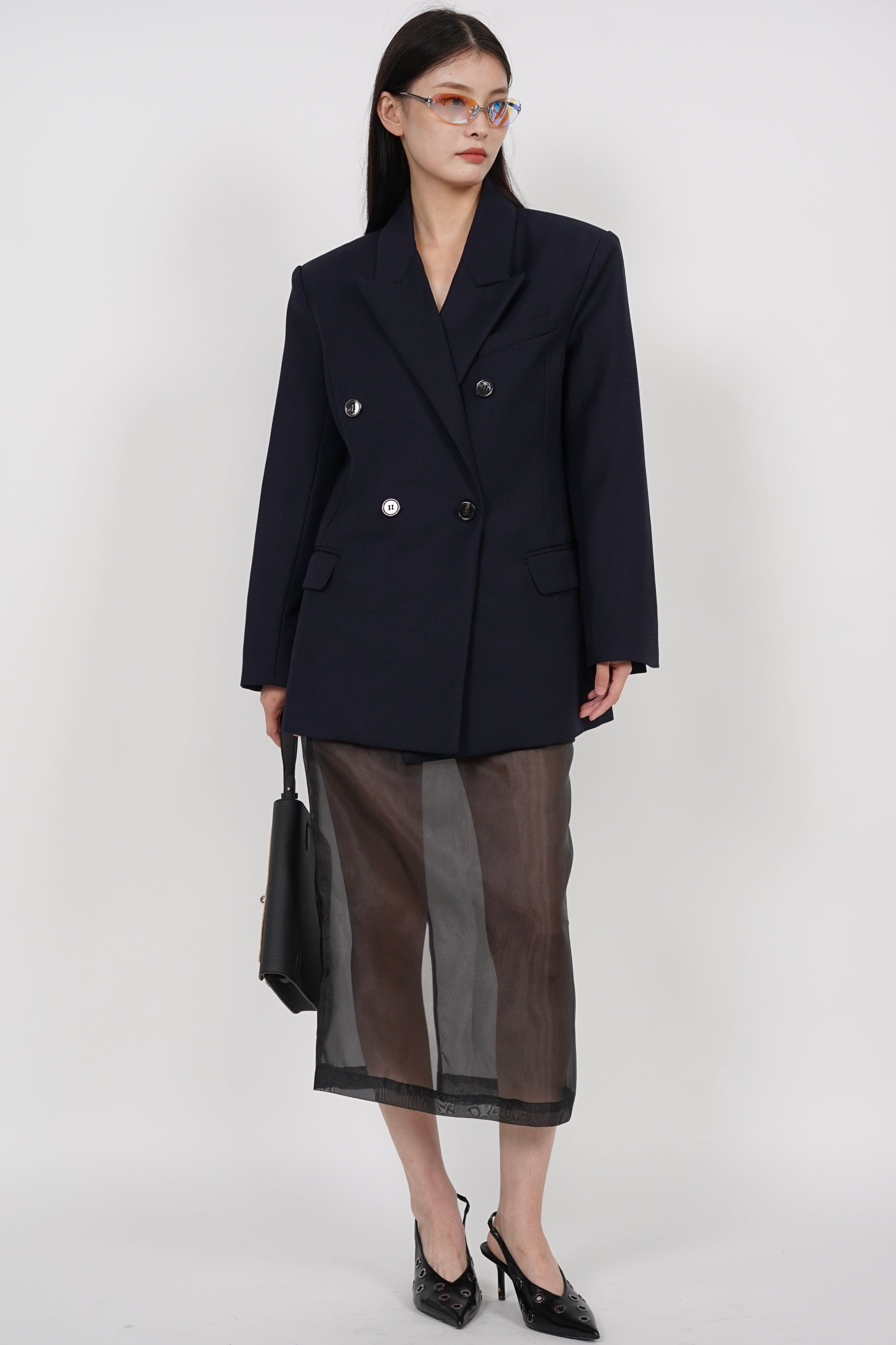 Oversized Peak Lapel Blazer in Navy