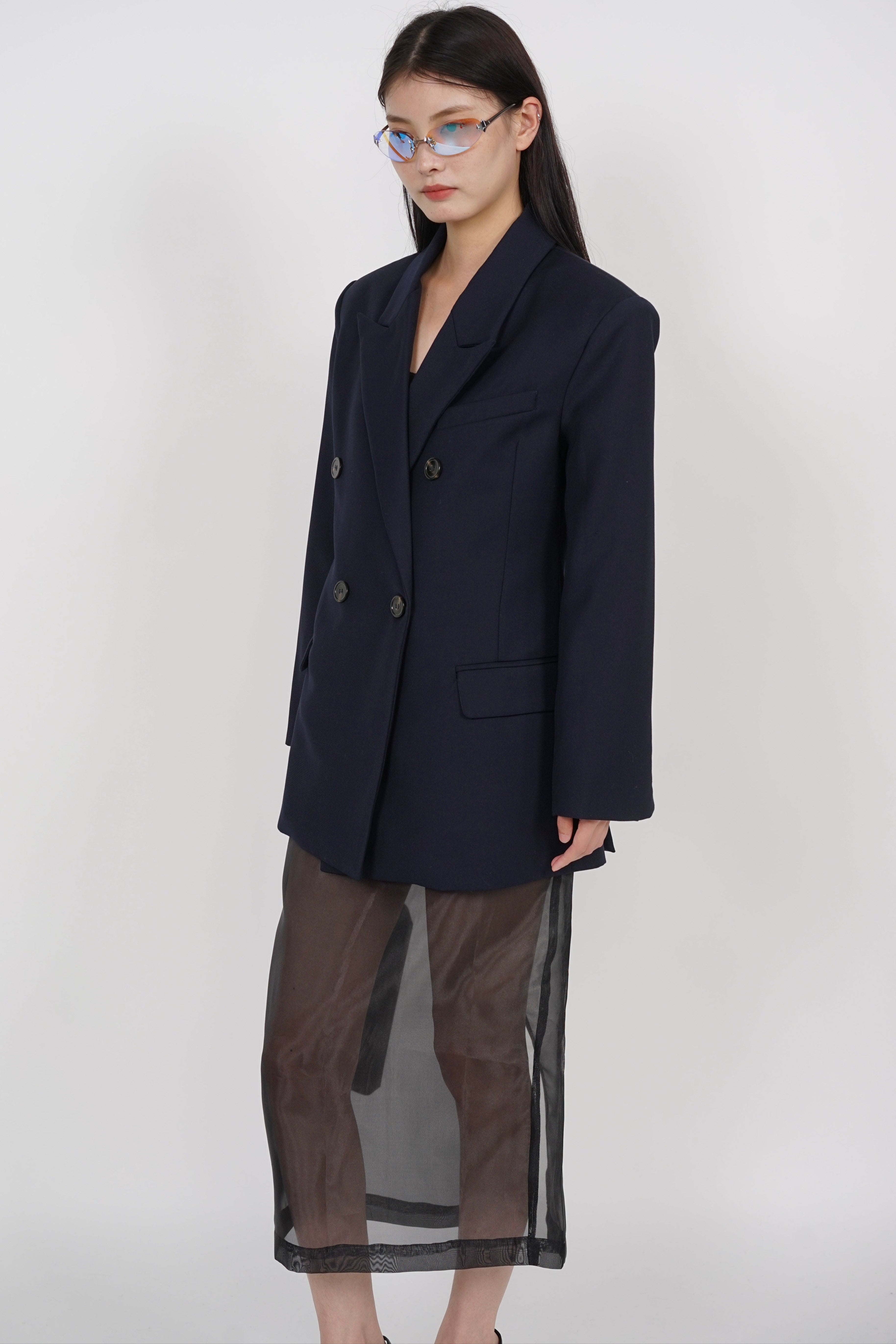 Oversized Peak Lapel Blazer in Navy