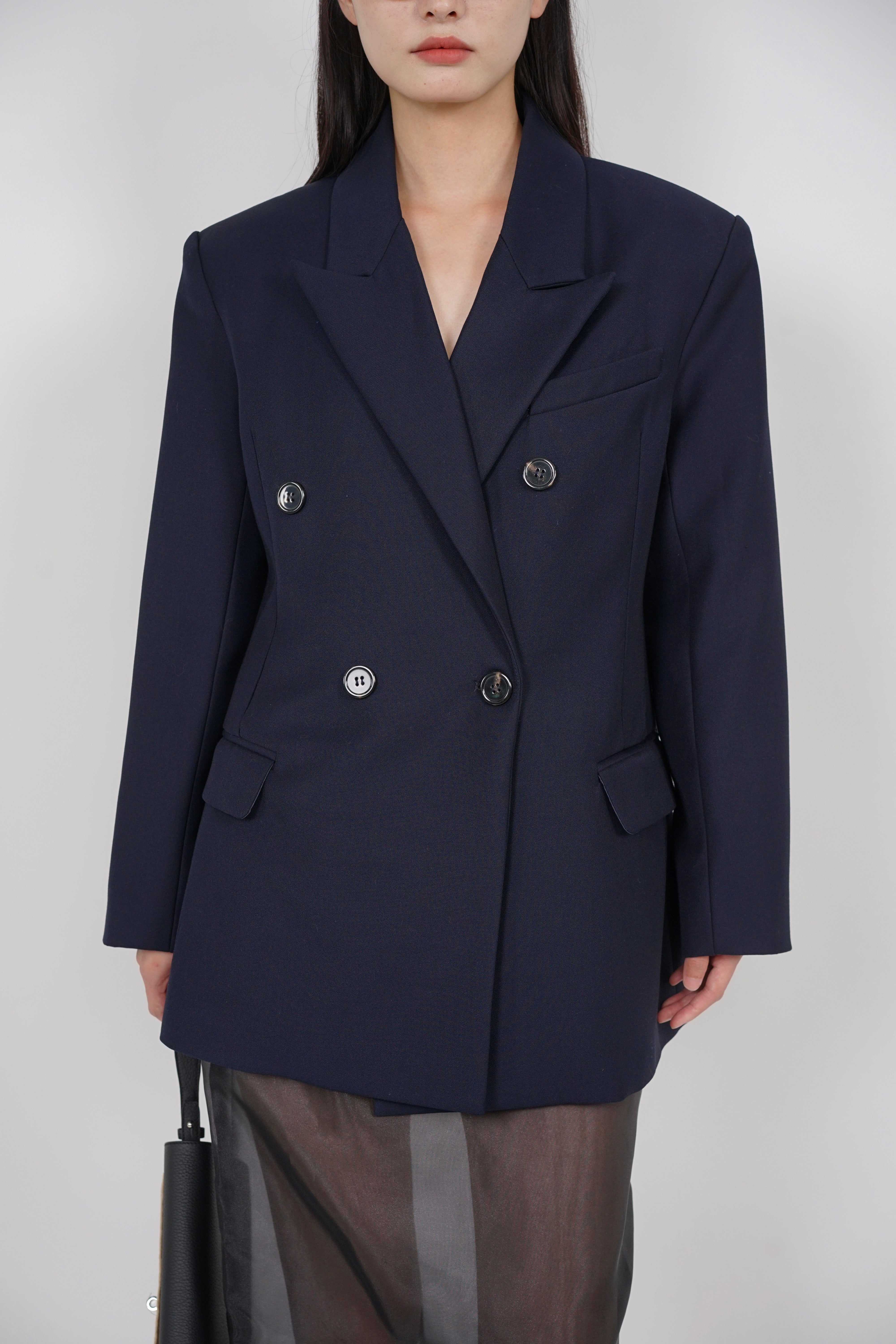 Oversized Peak Lapel Blazer in Navy