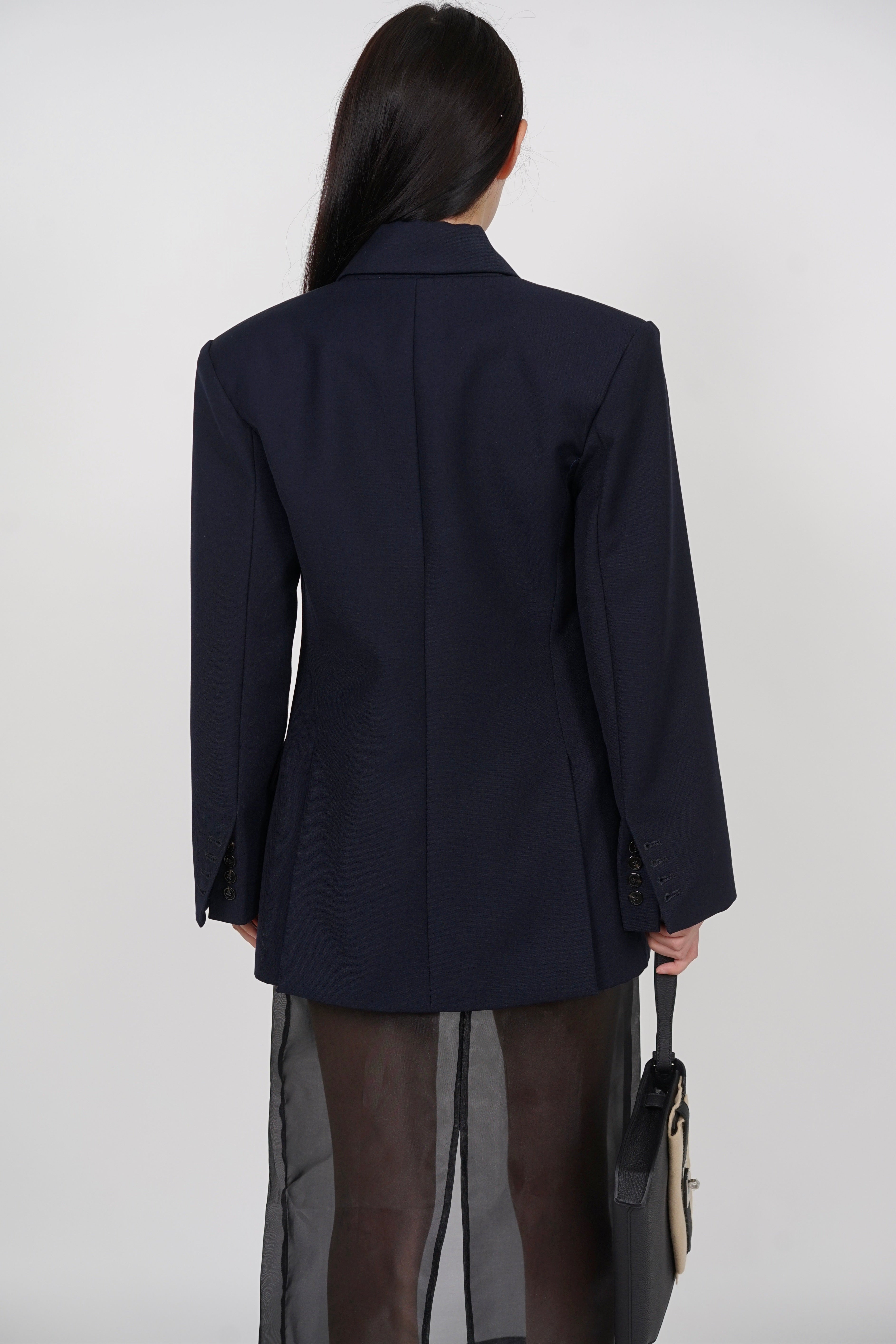 Oversized Peak Lapel Blazer in Navy