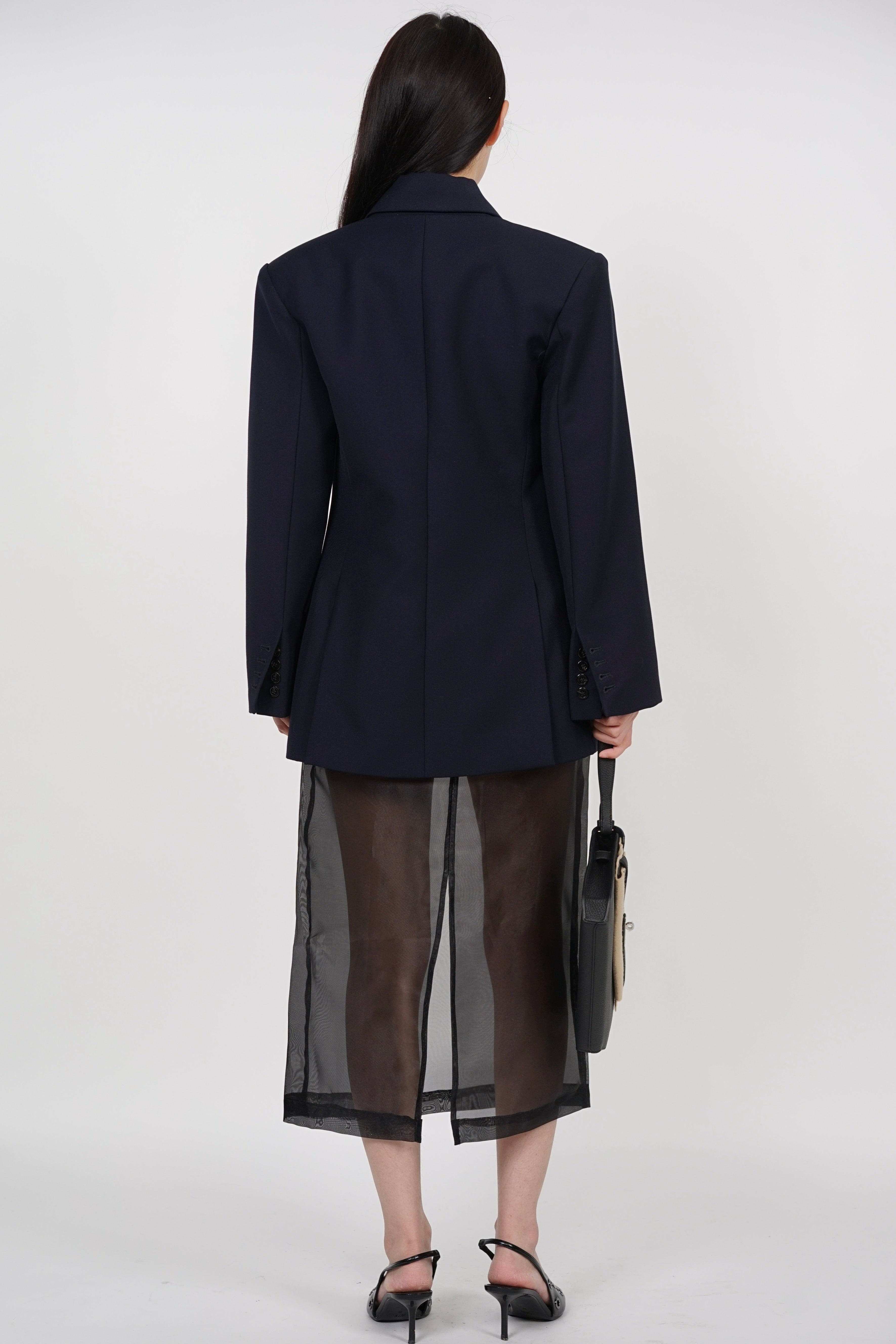 Oversized Peak Lapel Blazer in Navy