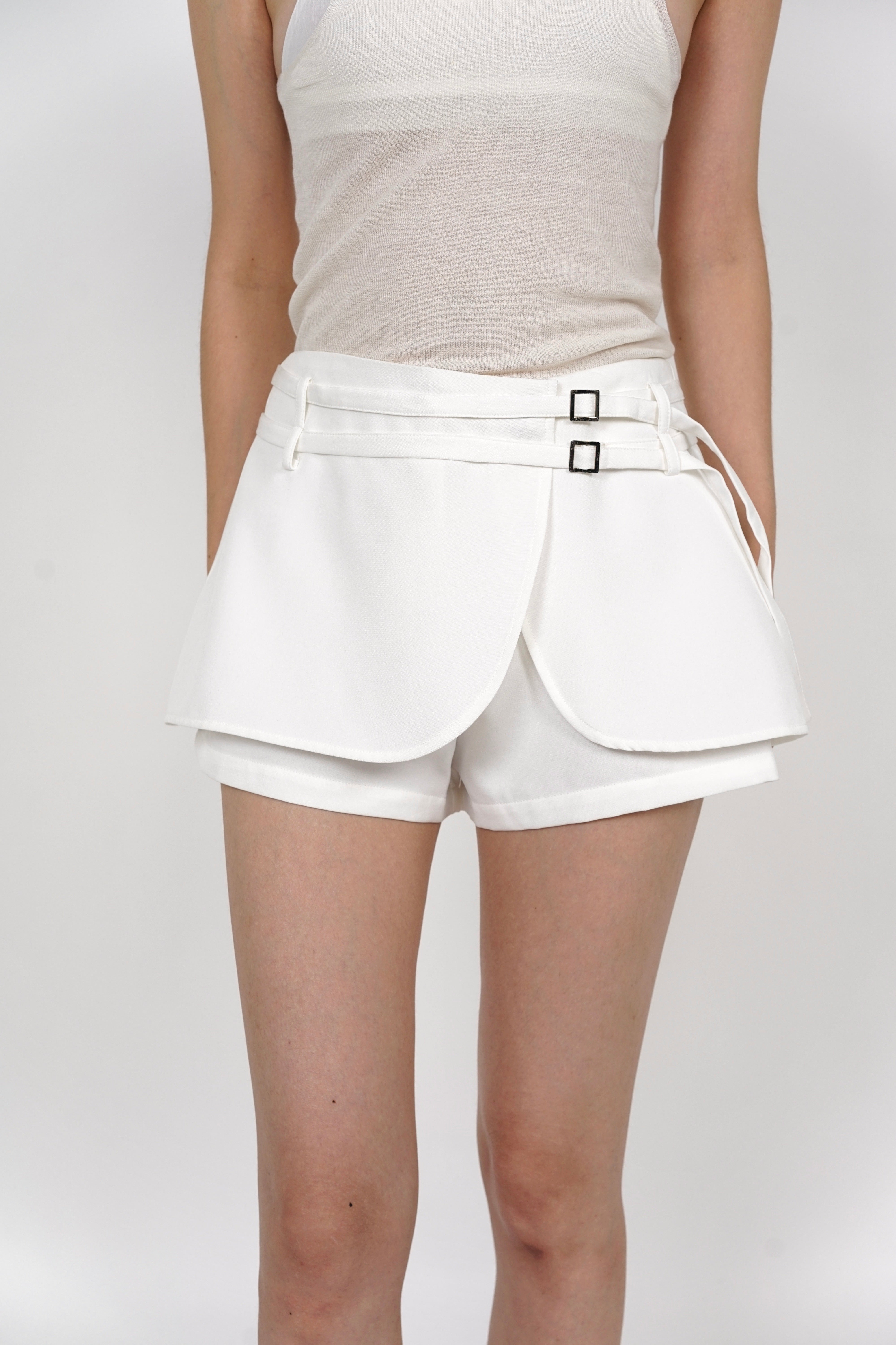 Belted Wrap Skorts in White