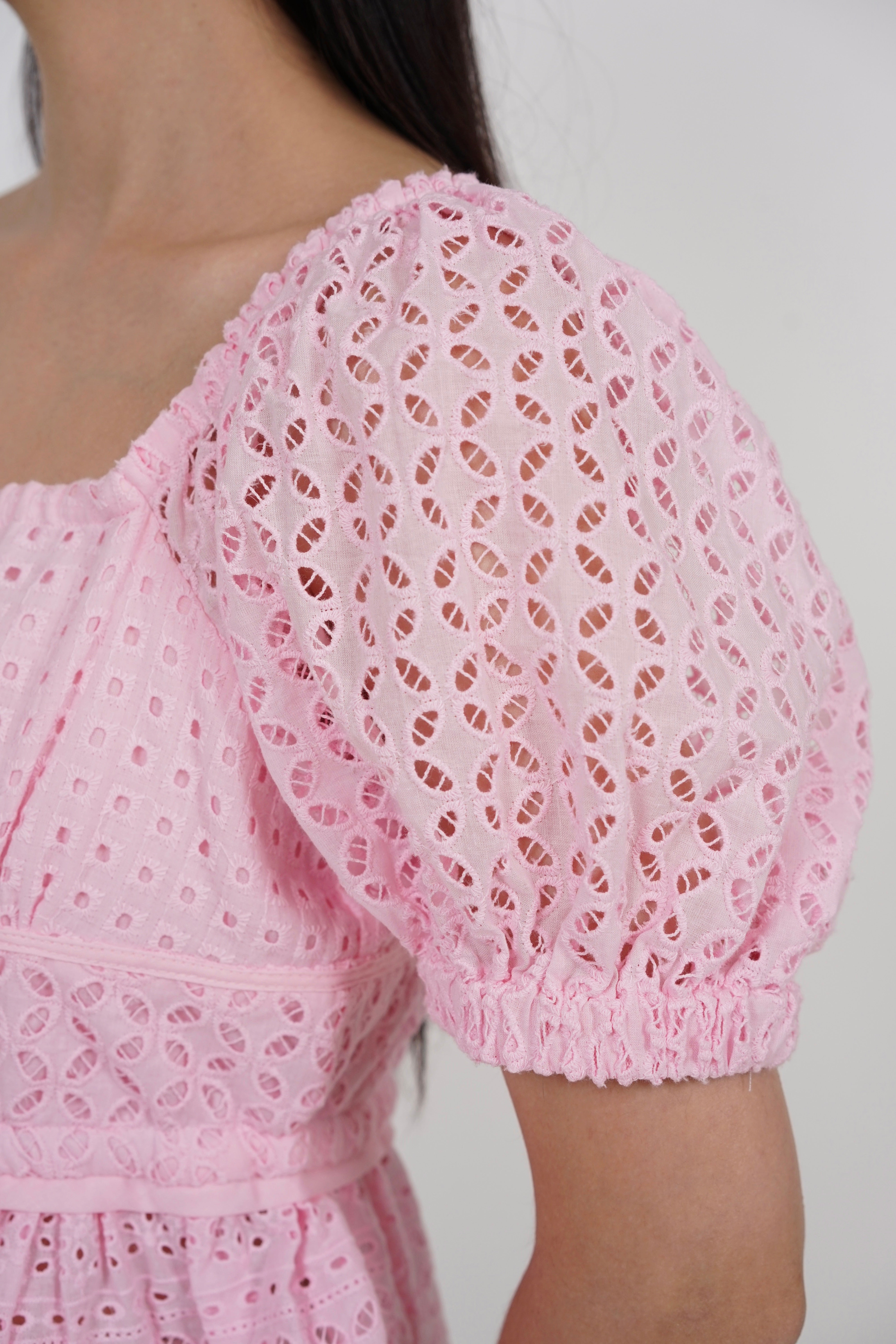 Puff Sleeve Eyelet Top in Pink