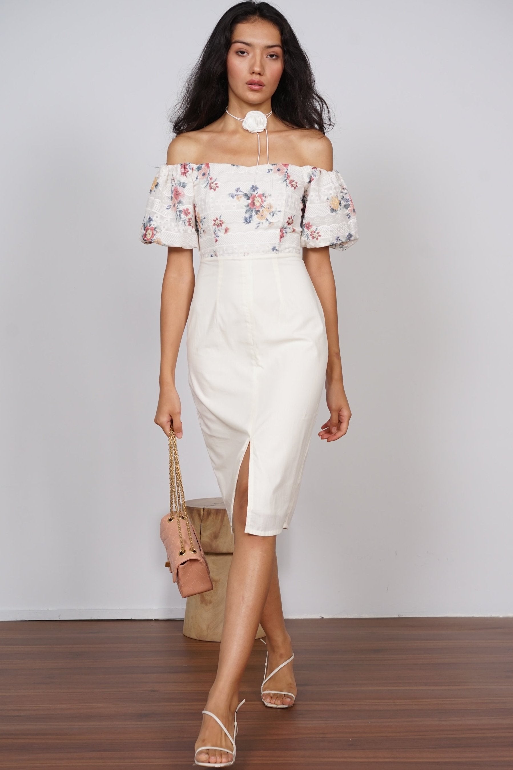 Contrast Eyelet Midi Dress