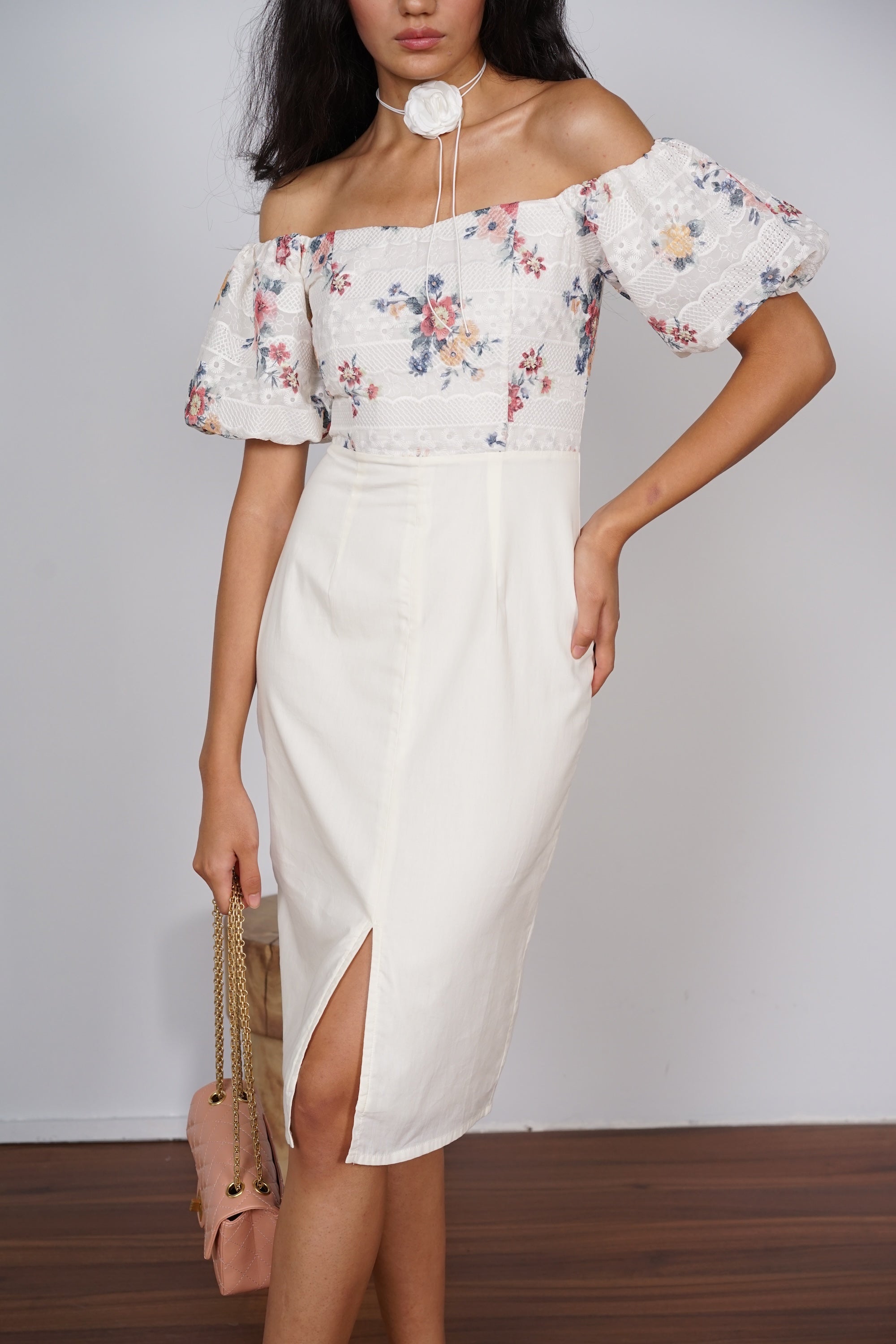 Contrast Eyelet Midi Dress