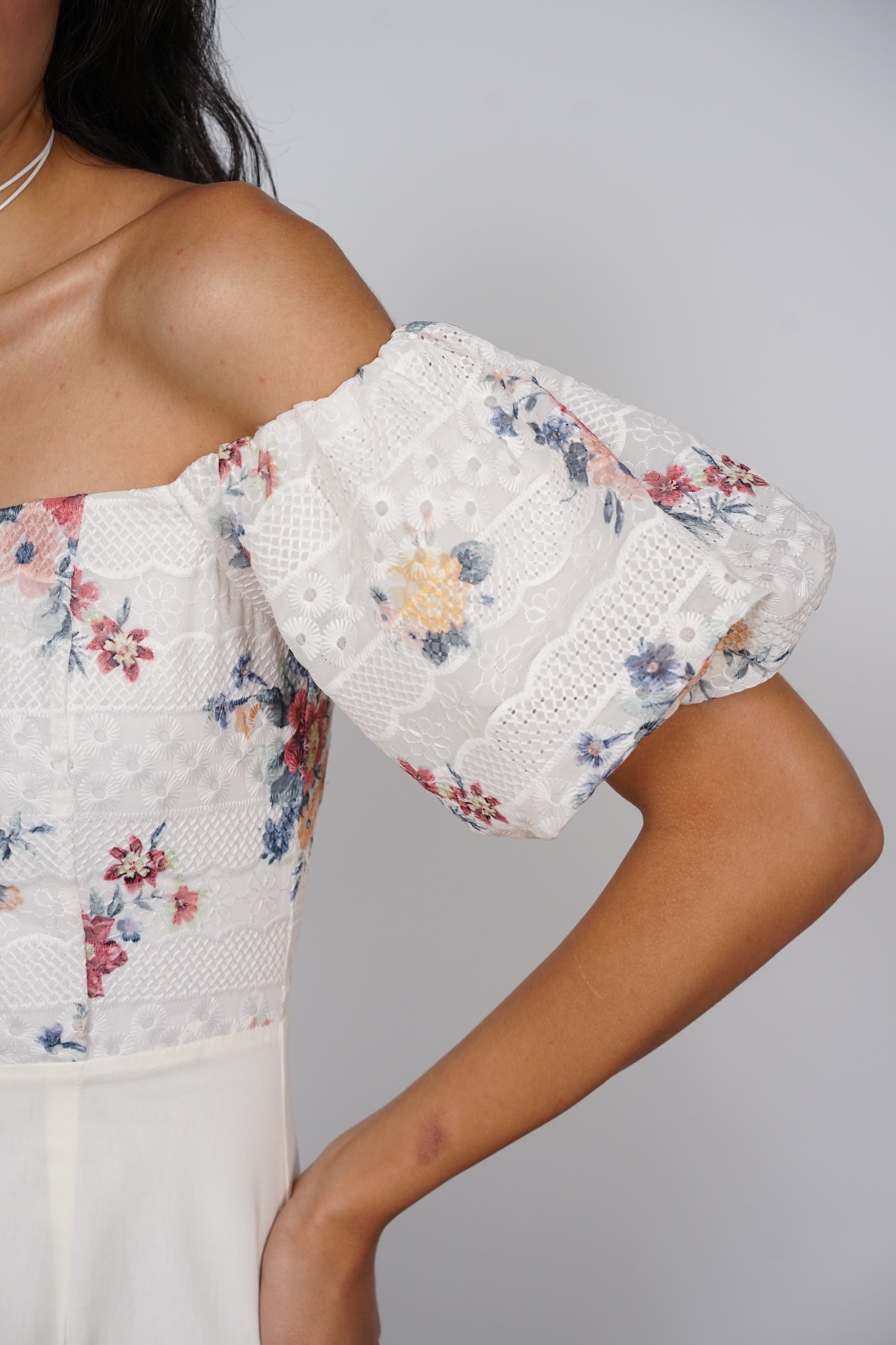 Contrast Eyelet Midi Dress