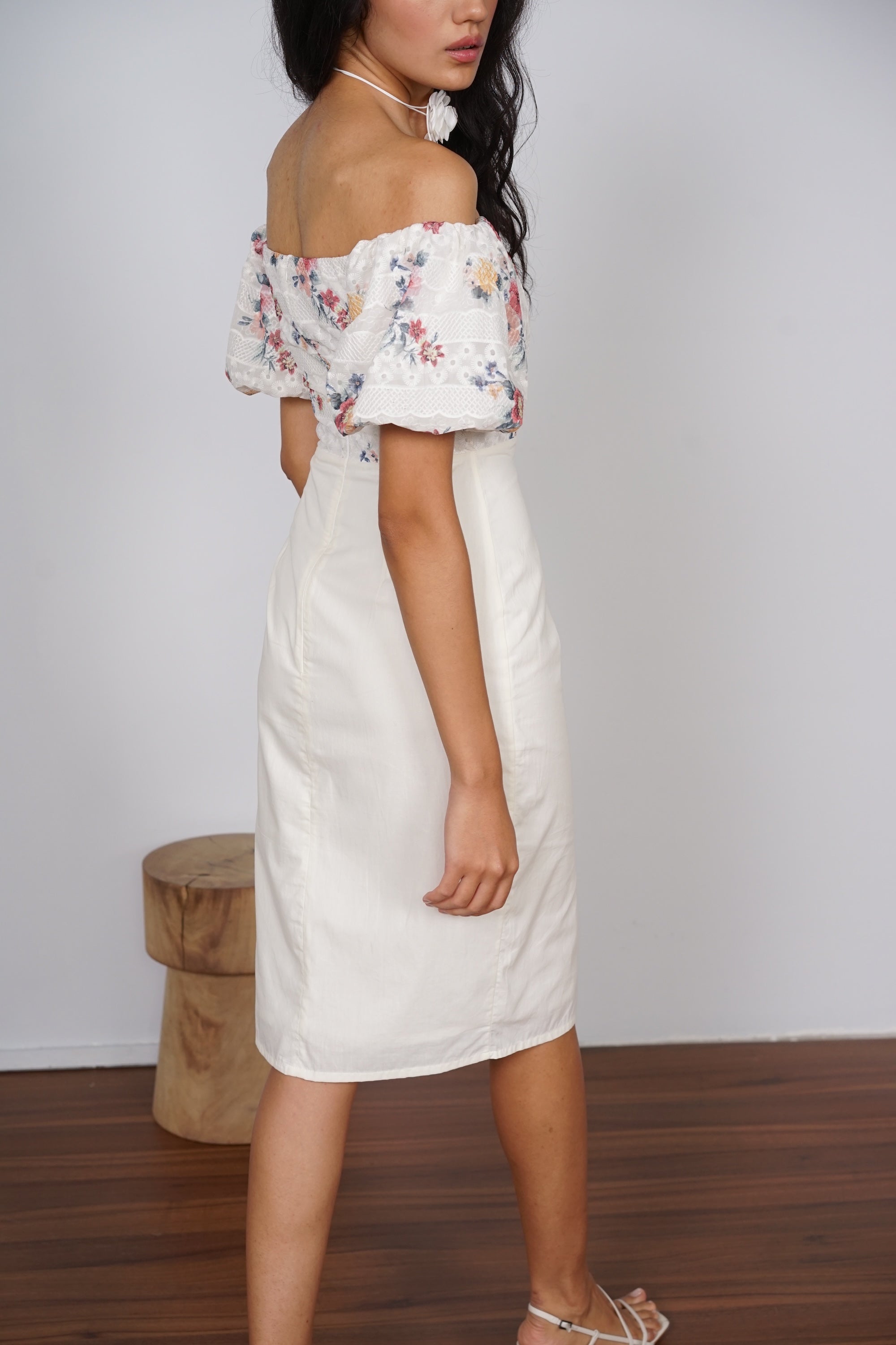 Contrast Eyelet Midi Dress
