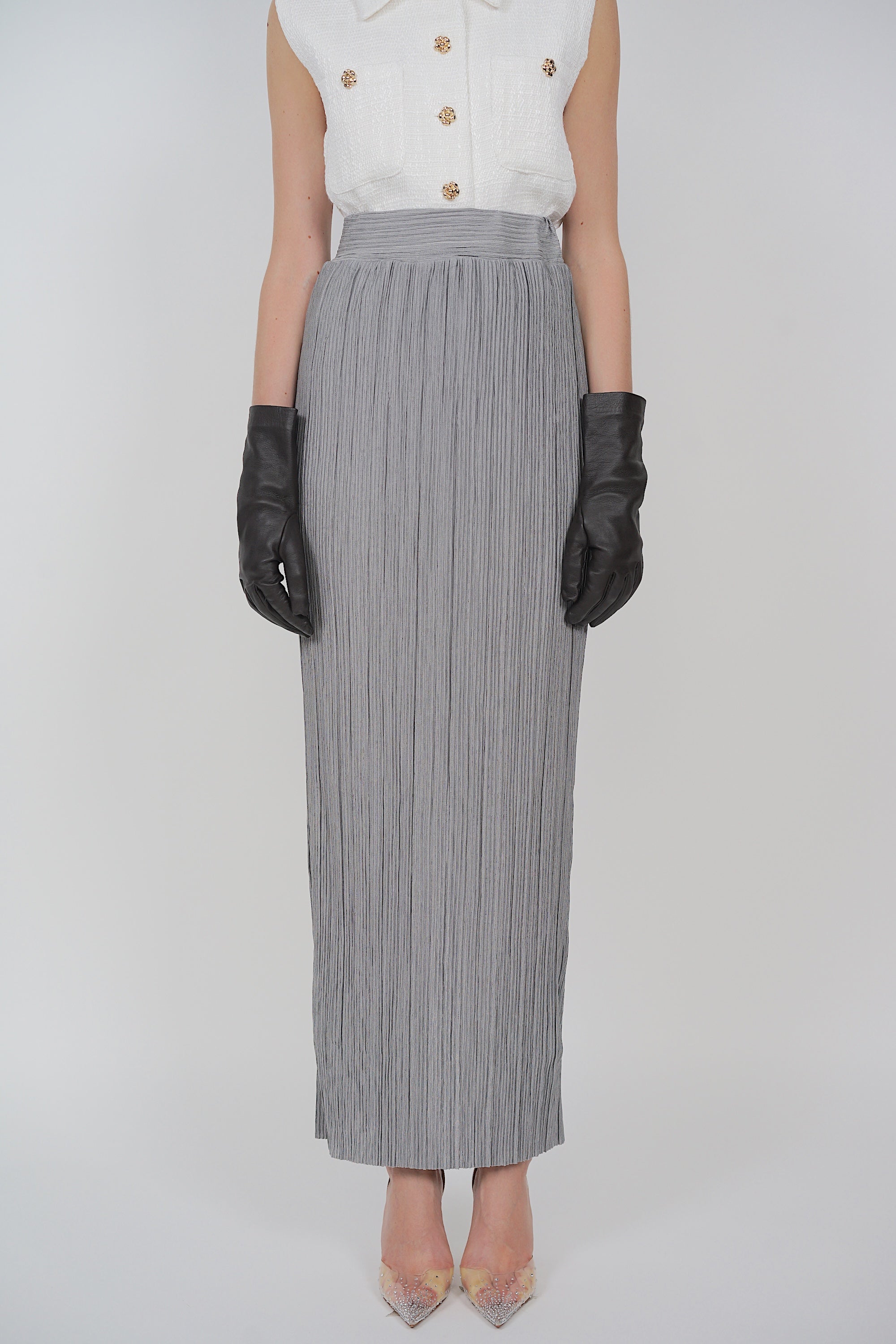 Plisse Pleated Skirt in Grey