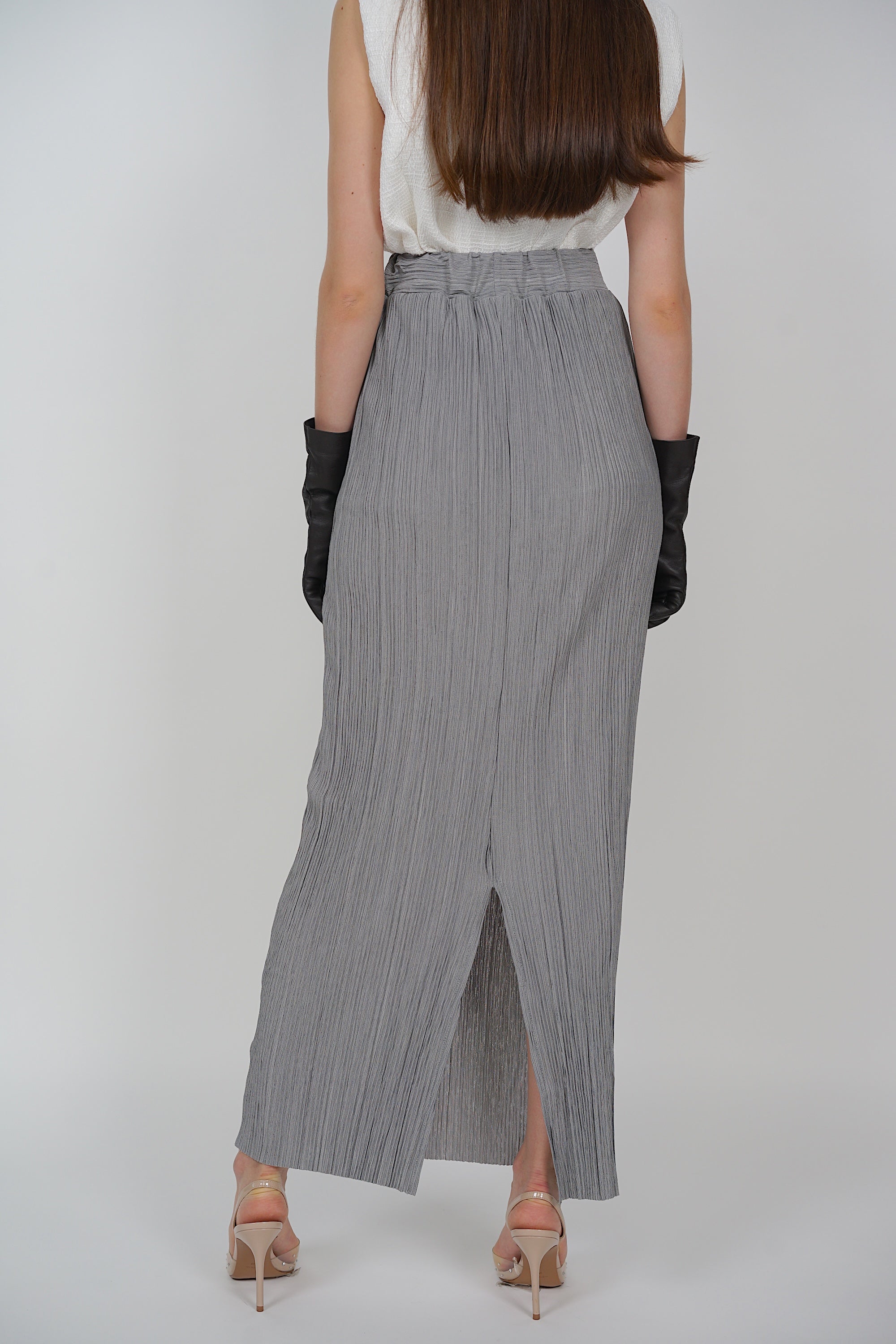 Plisse Pleated Skirt in Grey