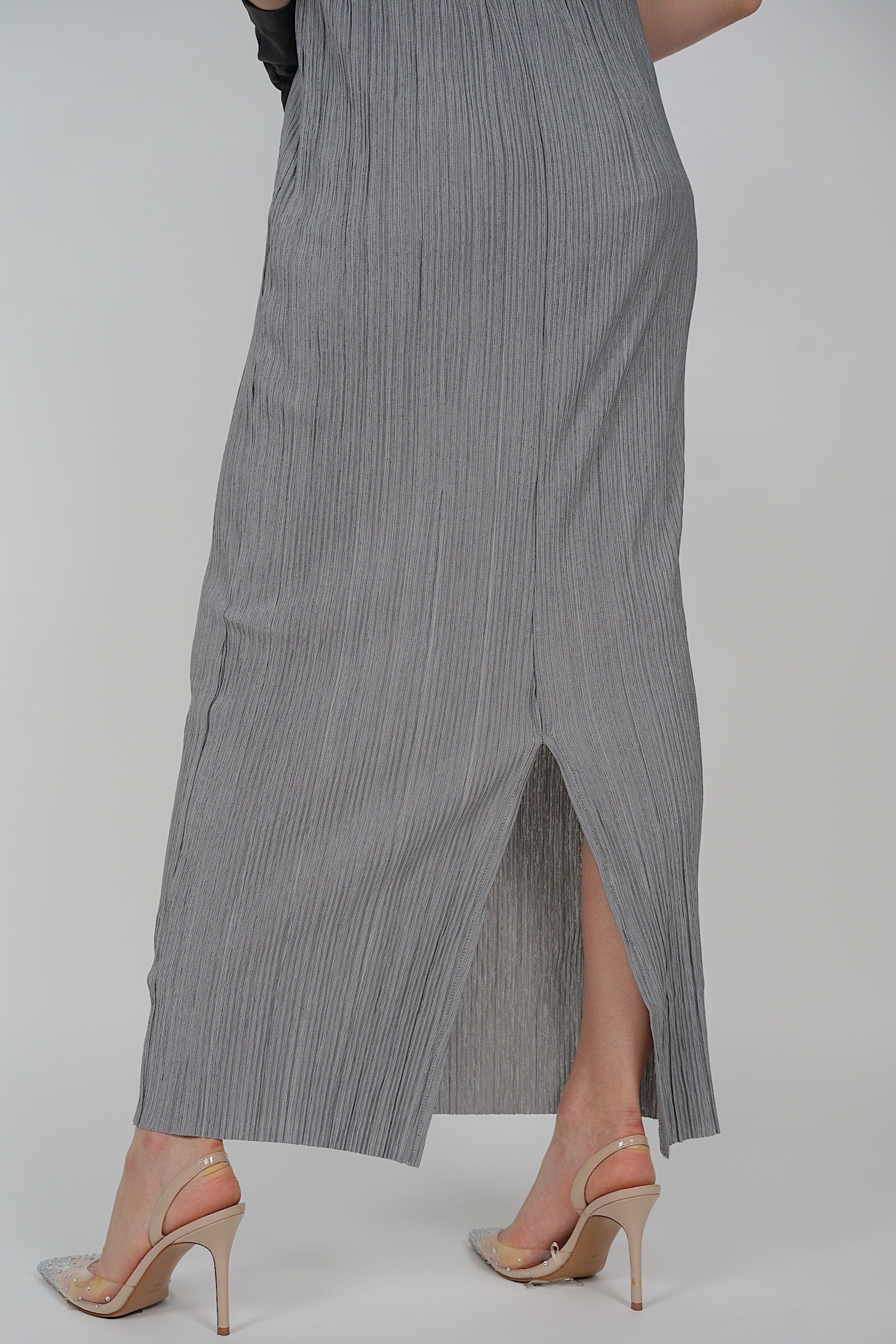 Plisse Pleated Skirt in Grey