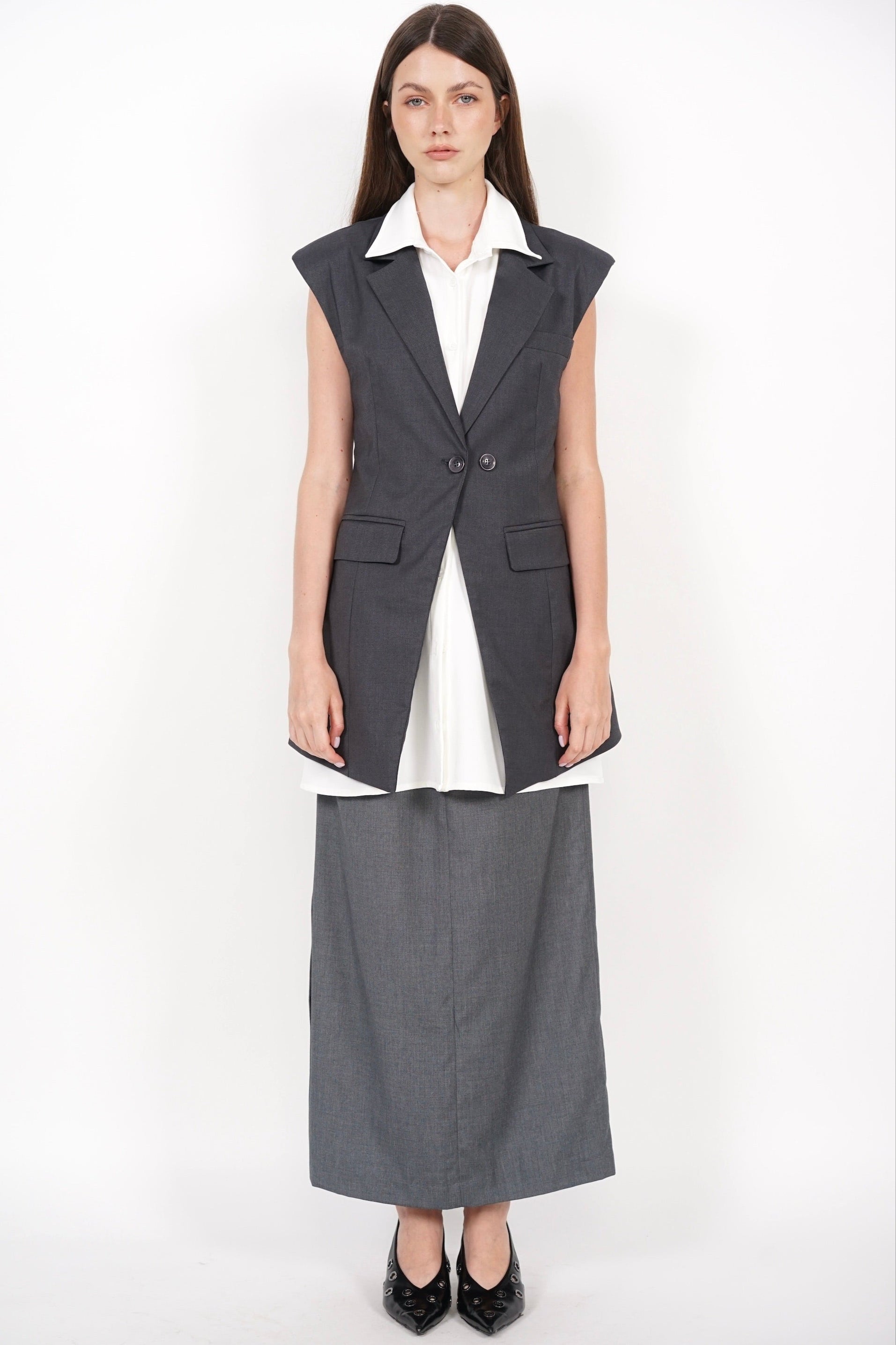 Layered Vest Top in Grey White