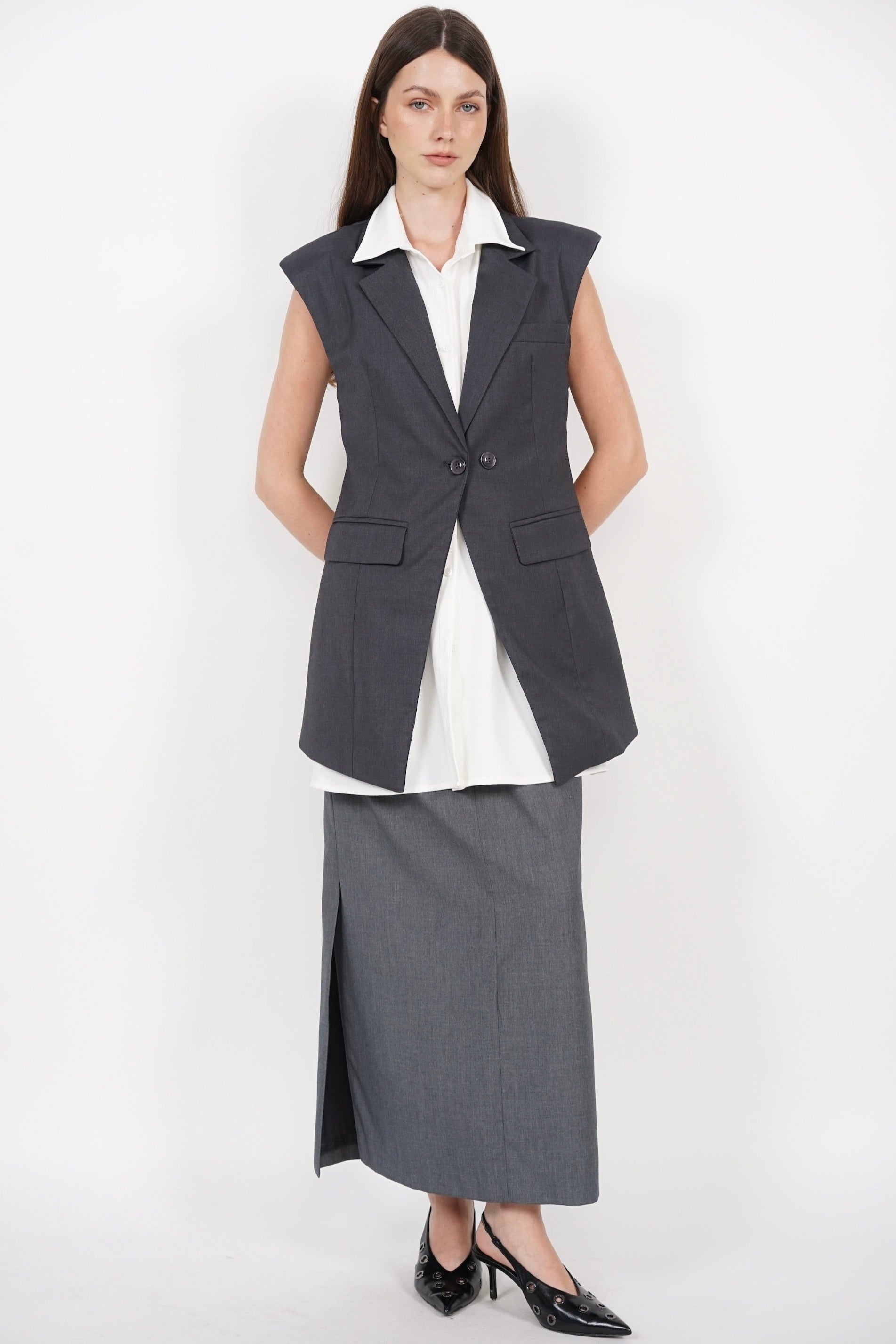 Layered Vest Top in Grey White