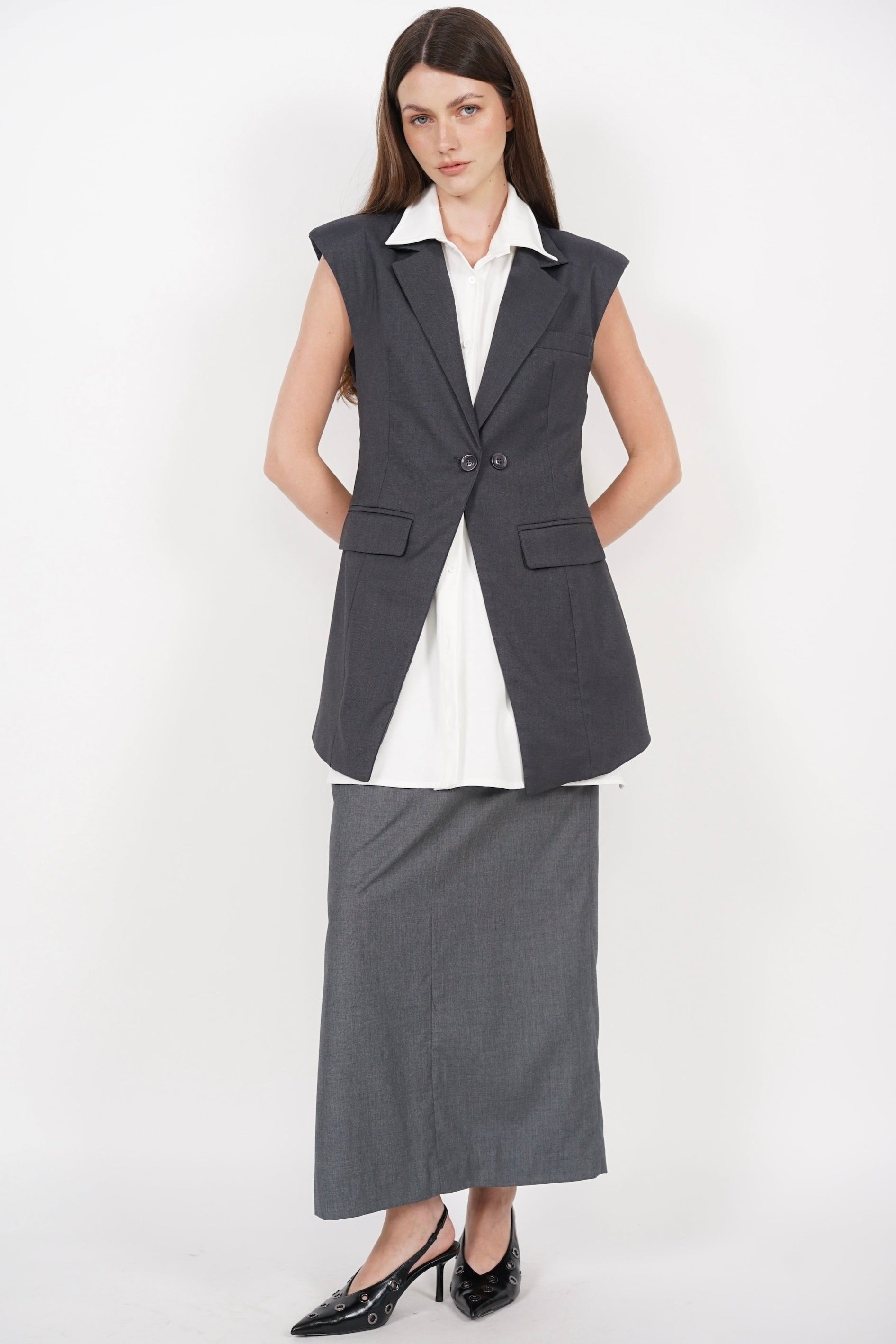 Layered Vest Top in Grey White