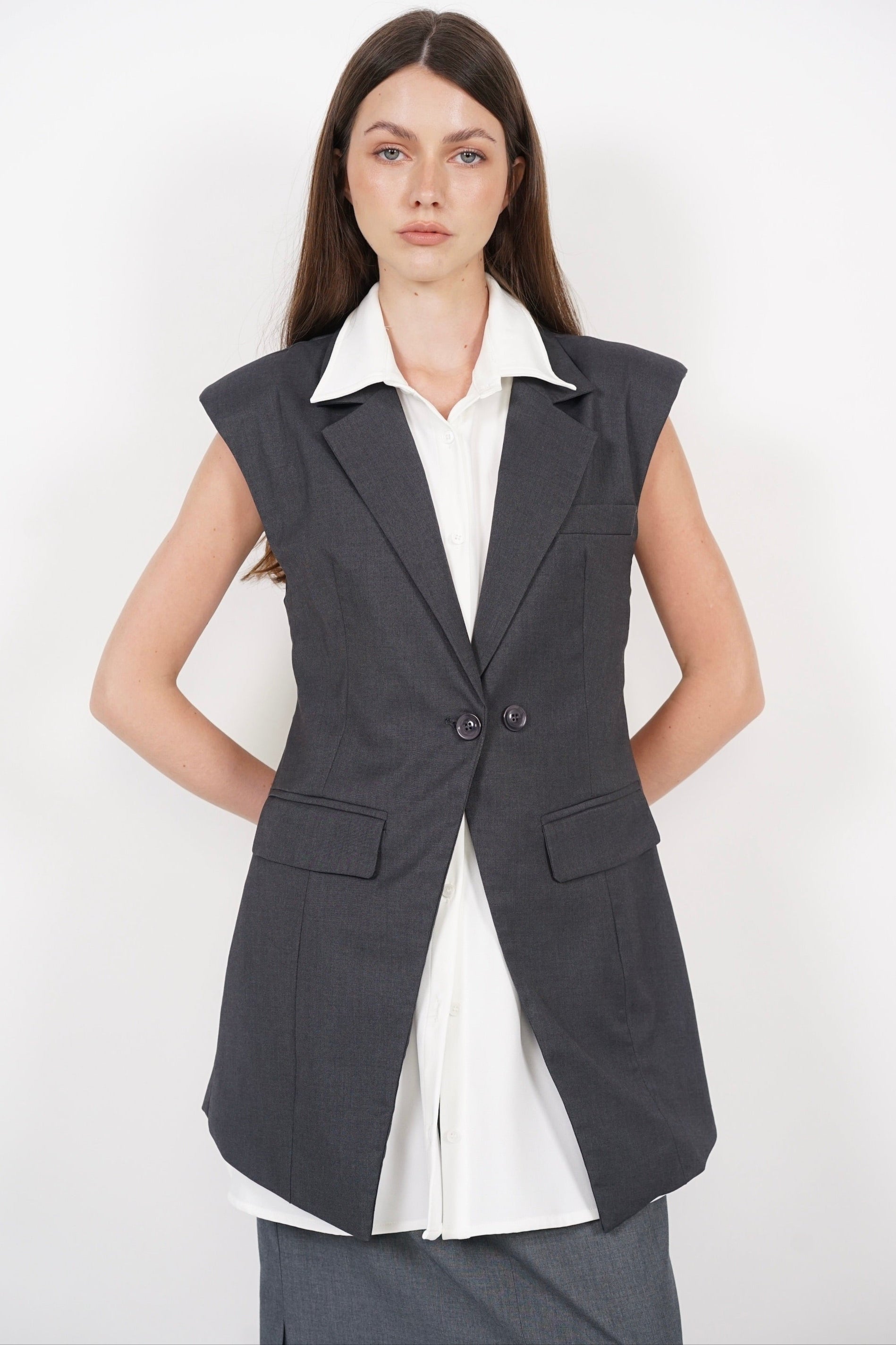 Layered Vest Top in Grey White