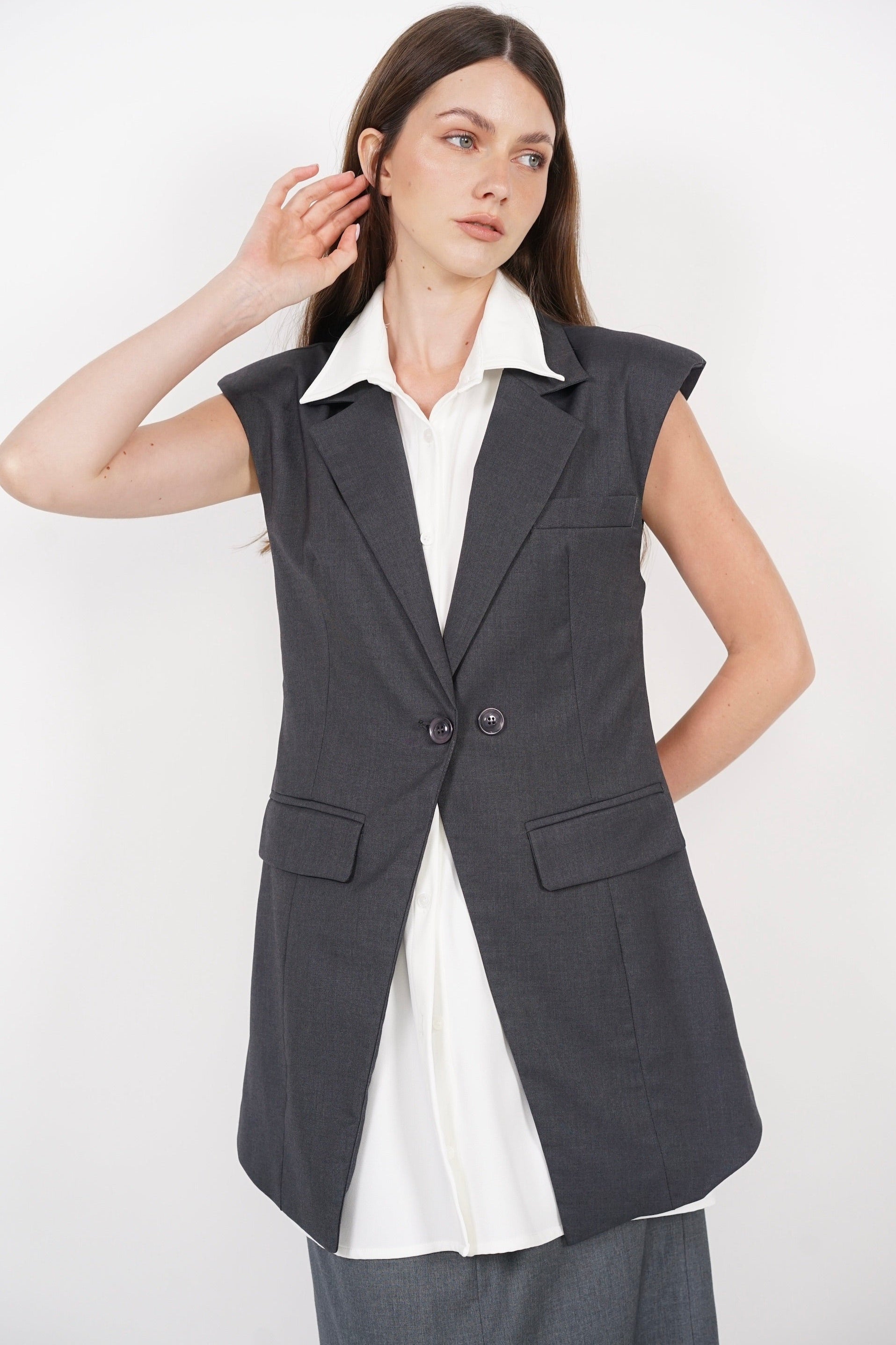 Layered Vest Top in Grey White