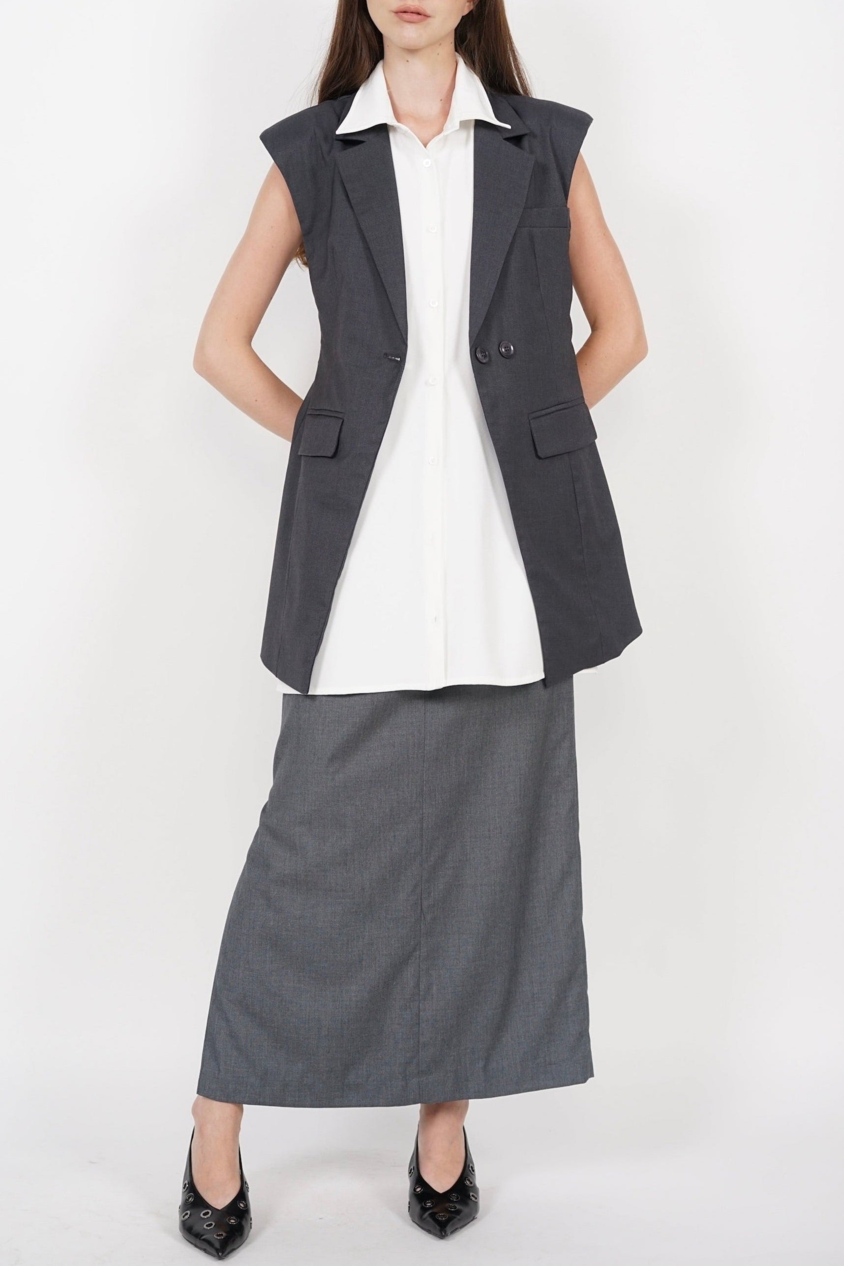 Layered Vest Top in Grey White