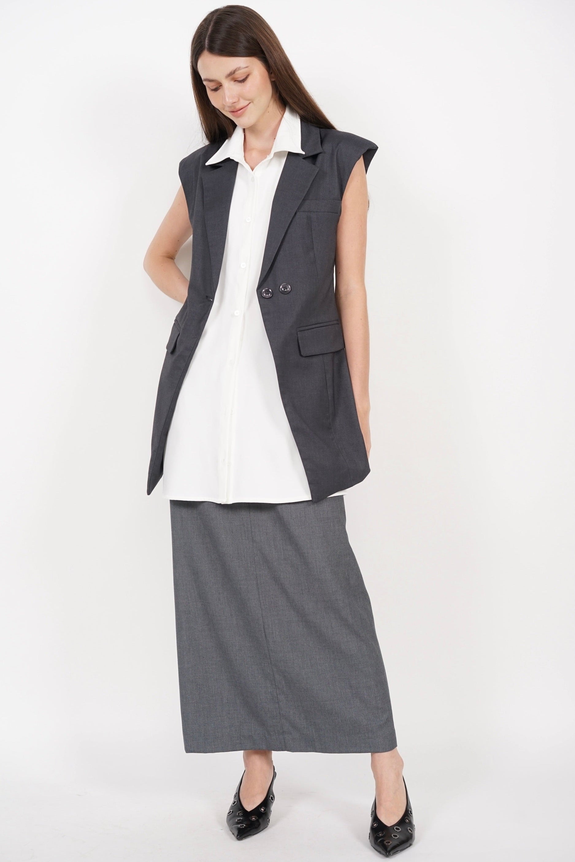 Layered Vest Top in Grey White
