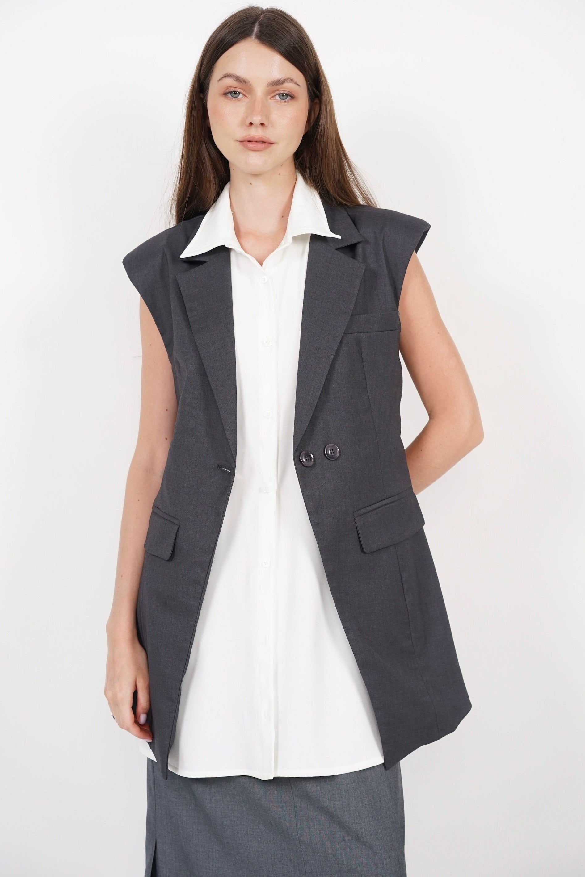 Layered Vest Top in Grey White